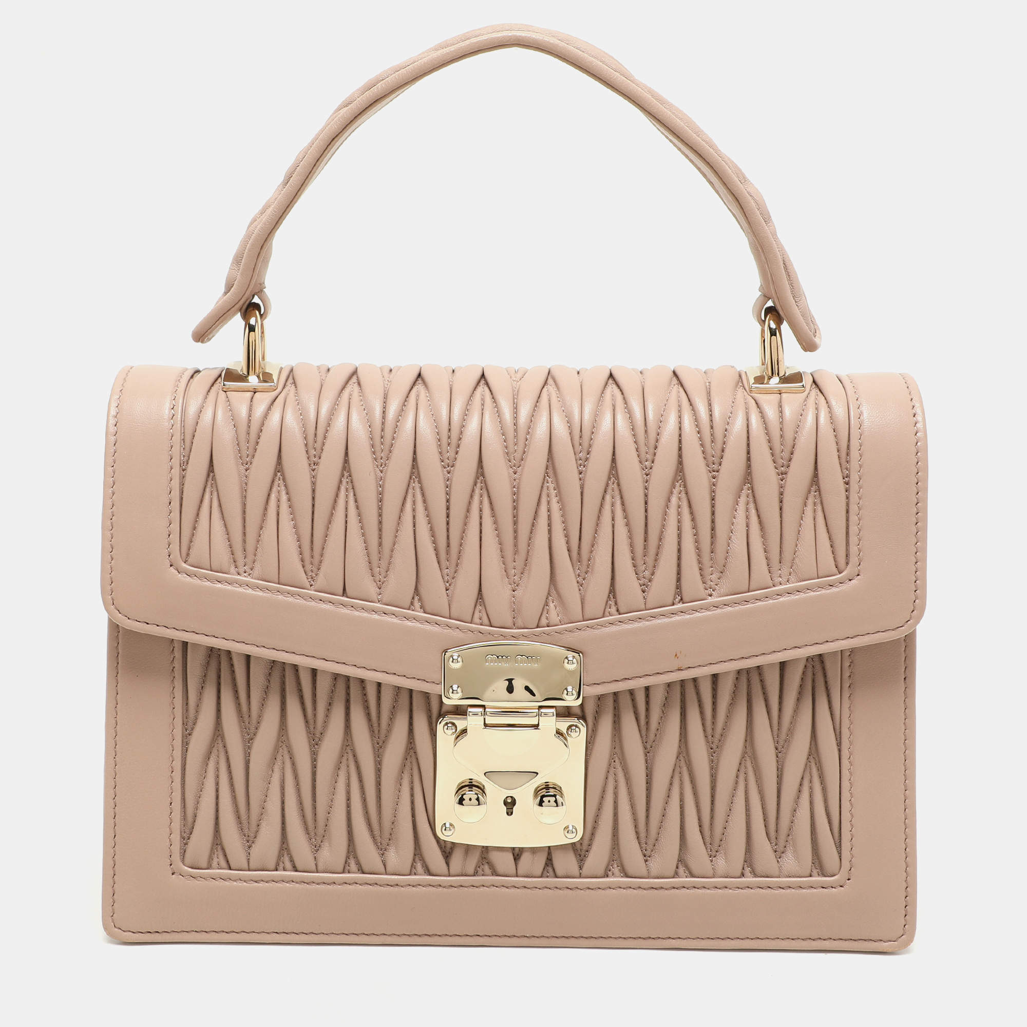 Miu Miu Beige Matelasse Leather Top Handle Bag