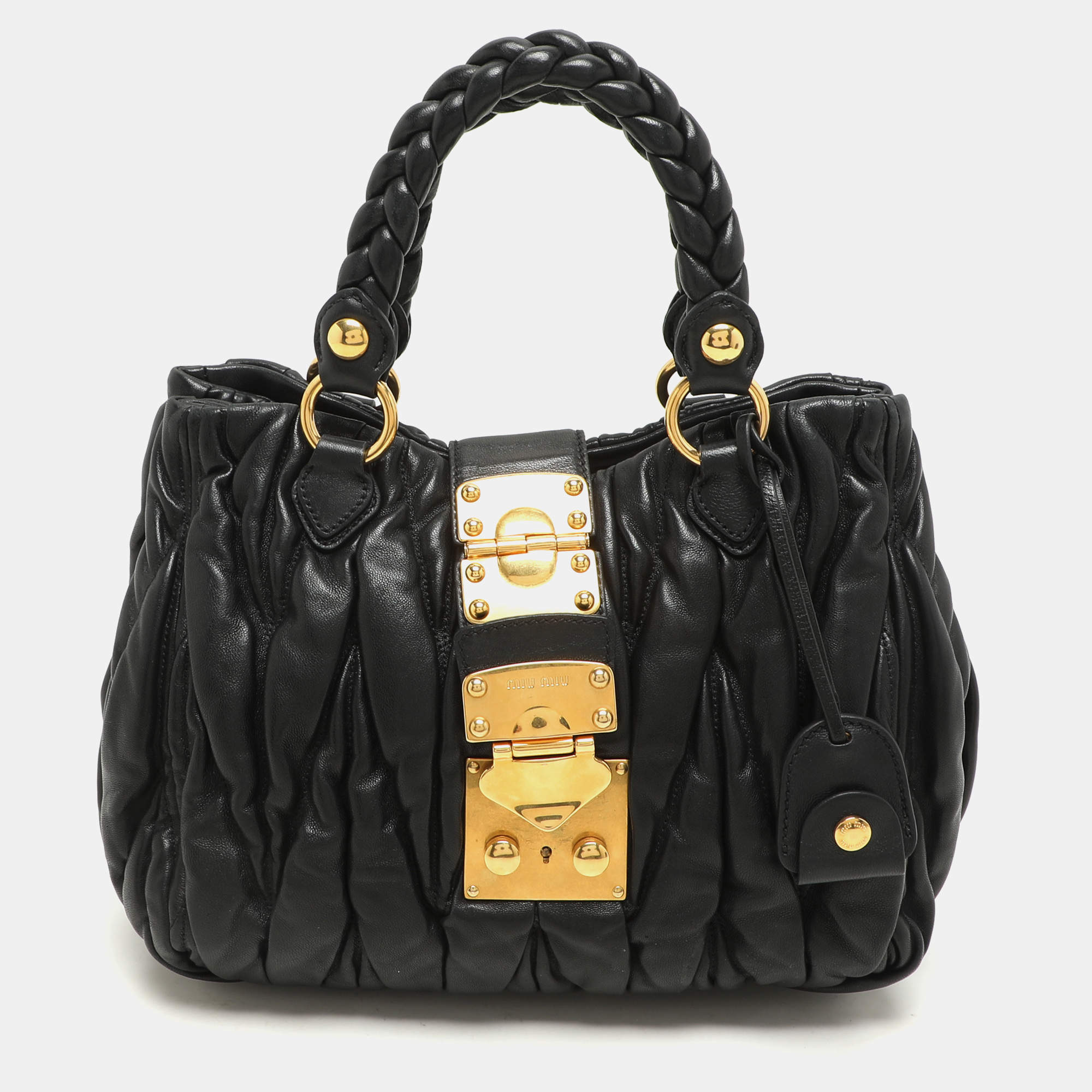 Miu Miu Black Matelasse Leather Coffer Satchel