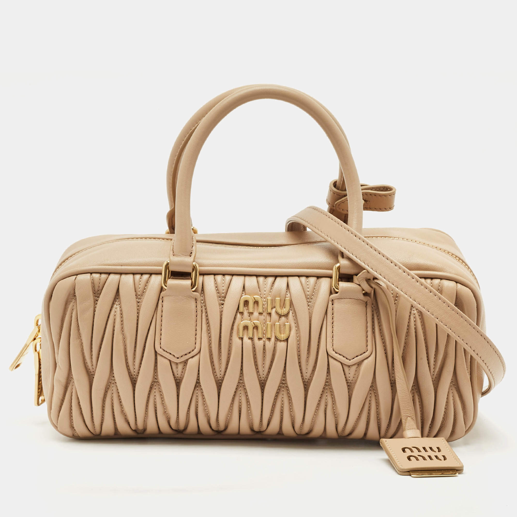 Miu Miu Beige Matelassé Leather Large Arcadie Satchel