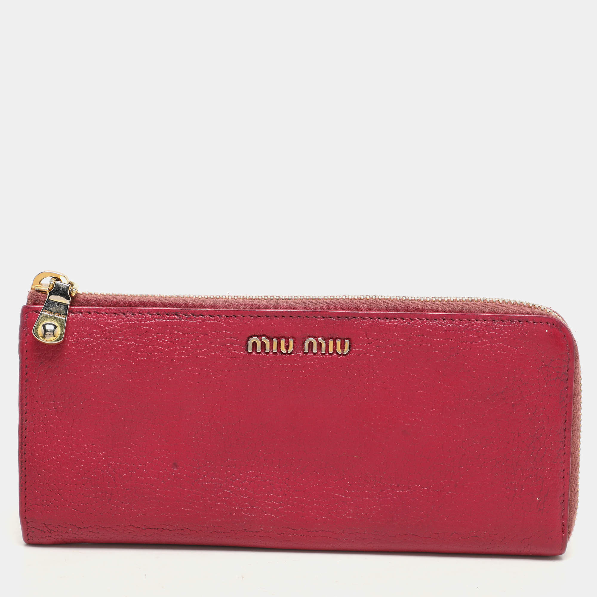 Miu Miu Pink Leather Zip Around Wallet