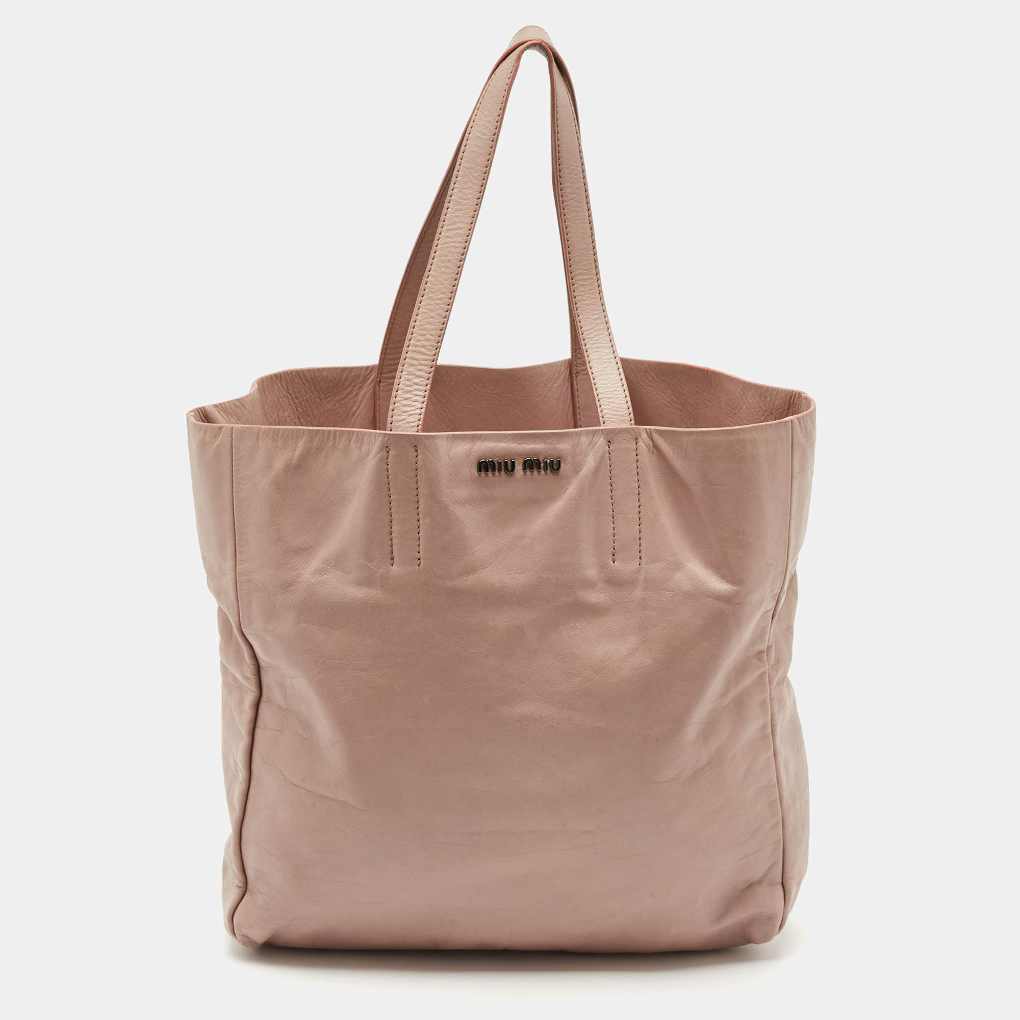 Miu Miu Old Rose Aged Leather Vertical Tote