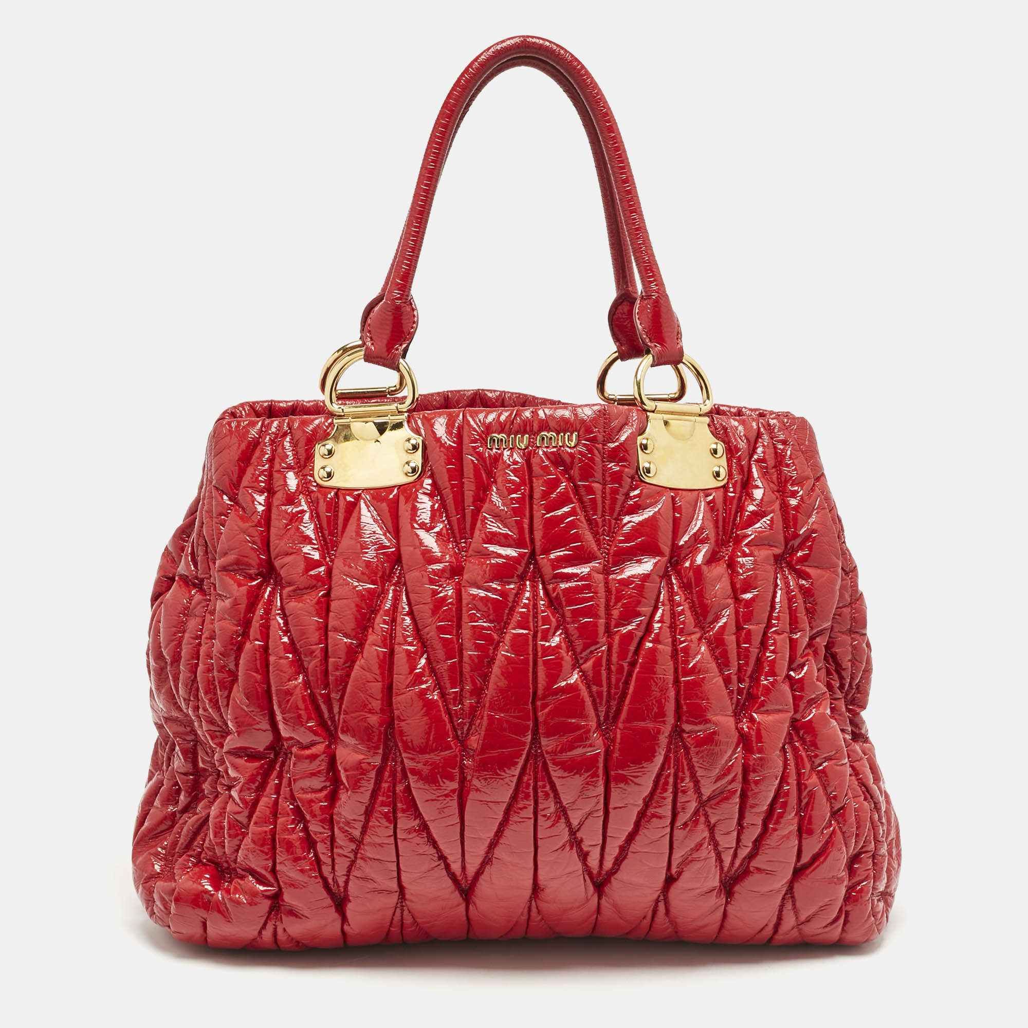 Miu Miu Red Matelasse Patent Leather Tote