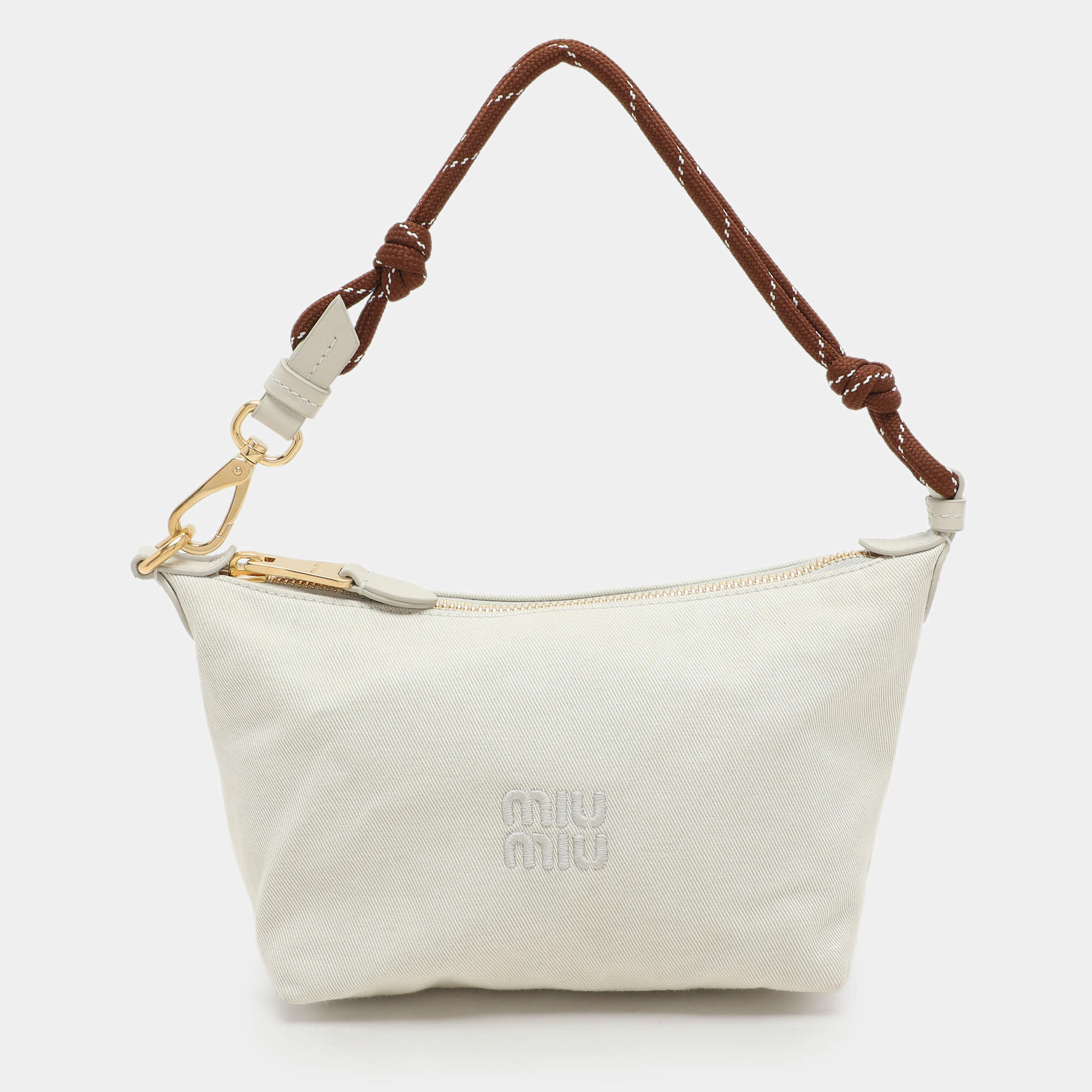 Miu Miu Chalk White Gabardine Fabric Pouch Bag