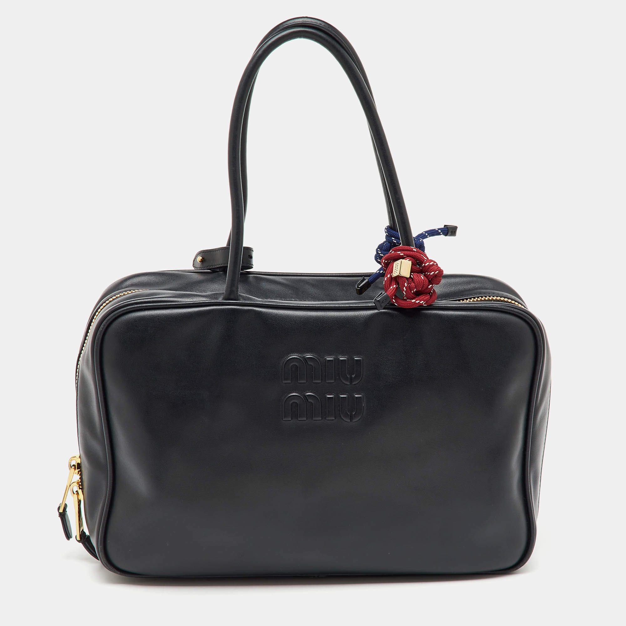 Miu Miu Black Leather Top Zip Beau Satchel