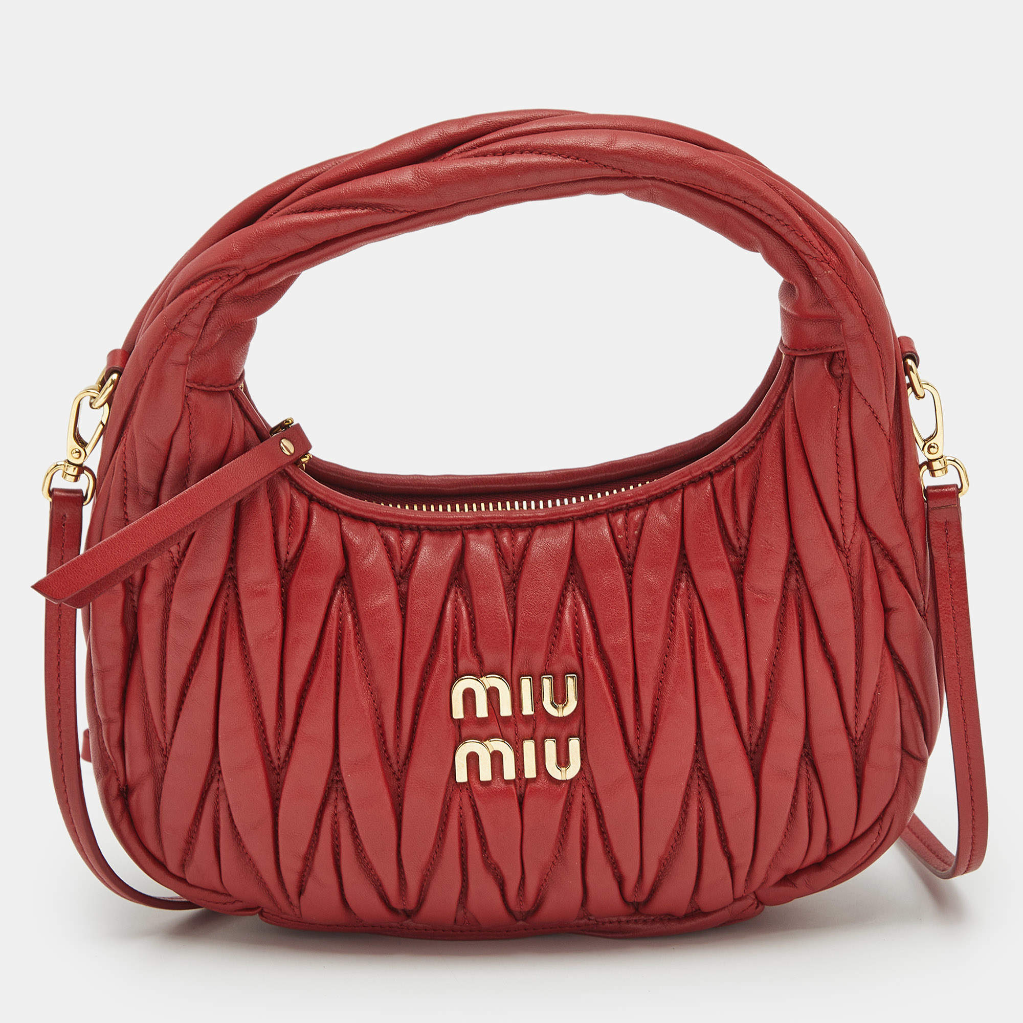 Miu Miu Red Matelassé Leather Wander Mini Hobo
