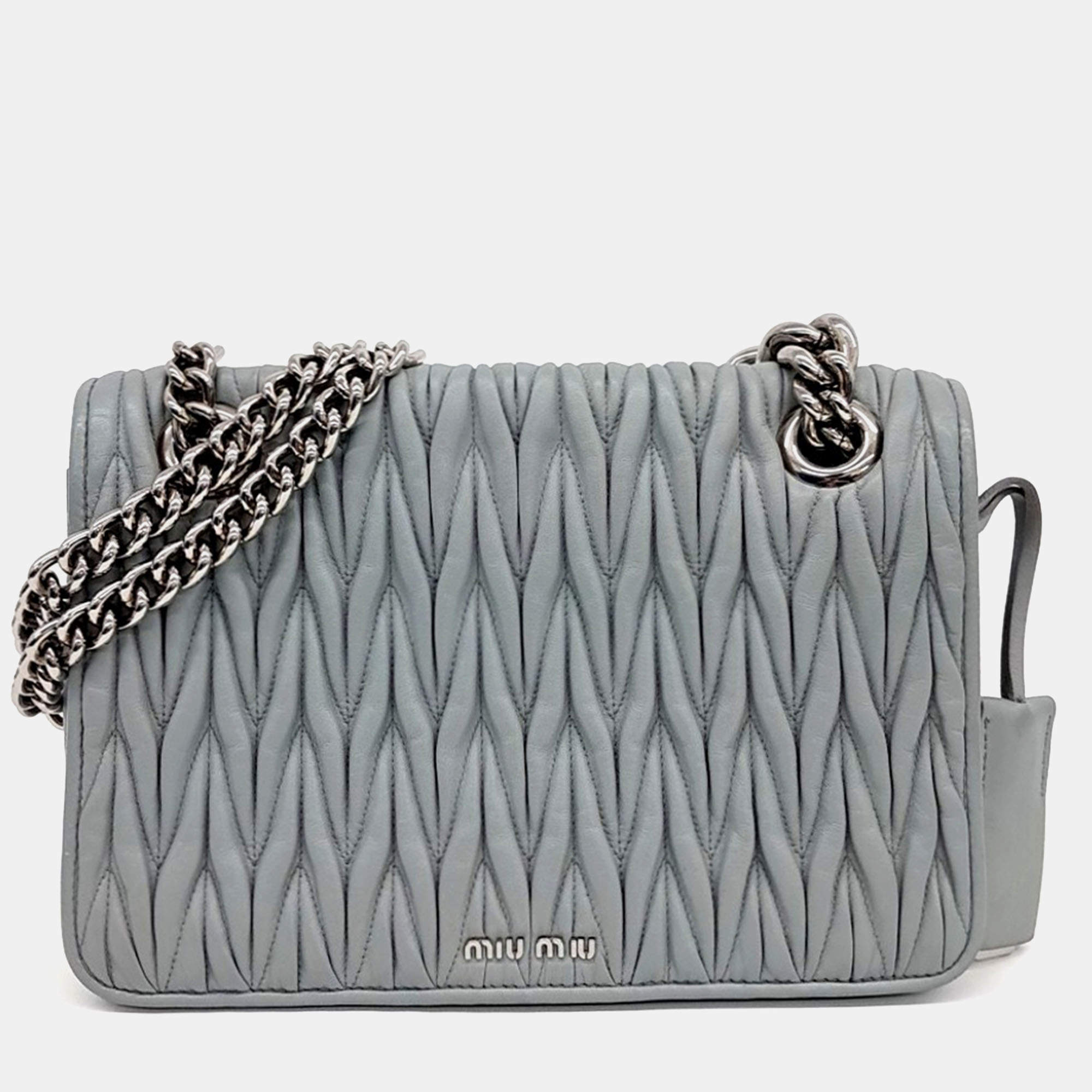 Miu Miu Grey Leather Matrasse Shoulder Bag