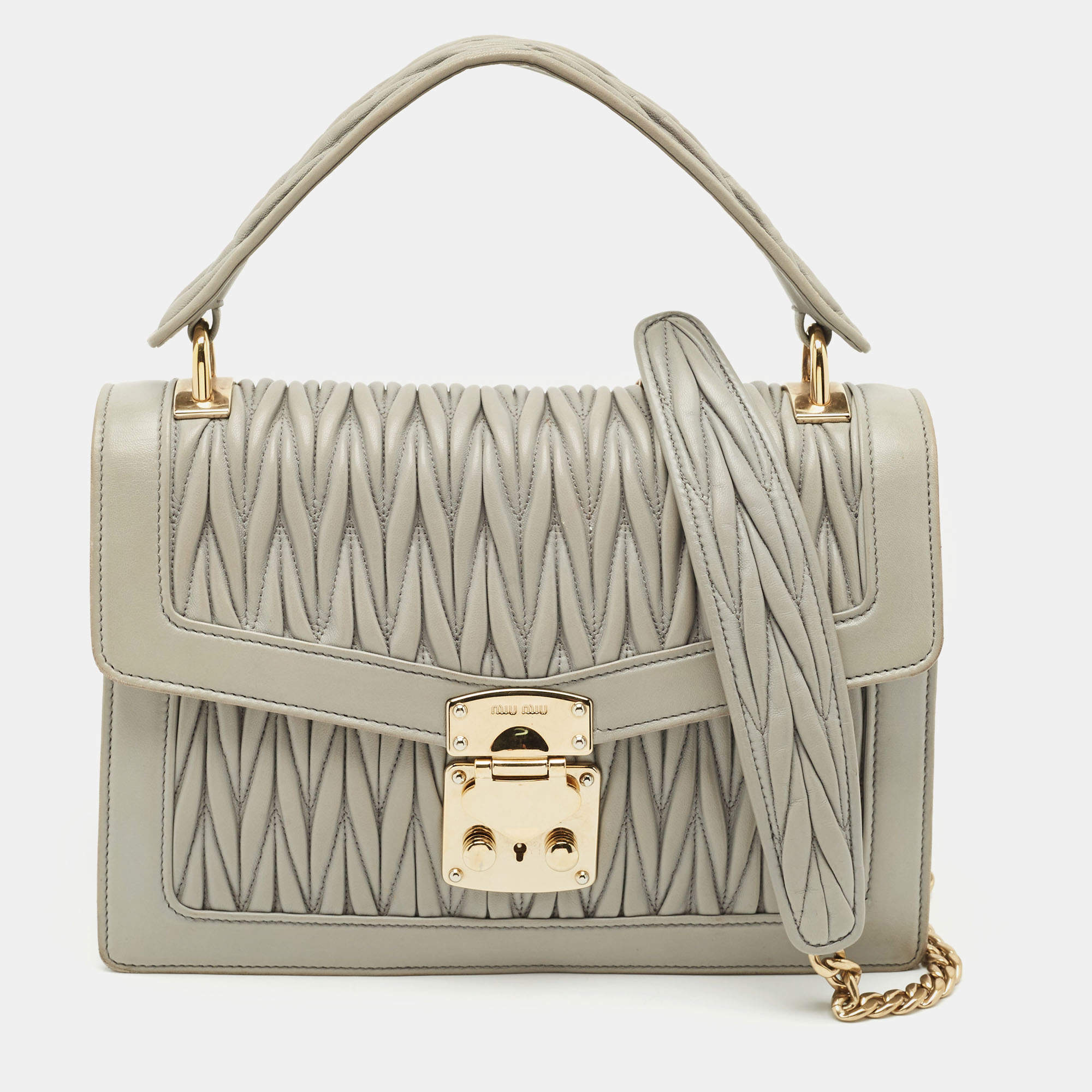 Miu Miu Grey Matelasse Leather Top Handle Bag