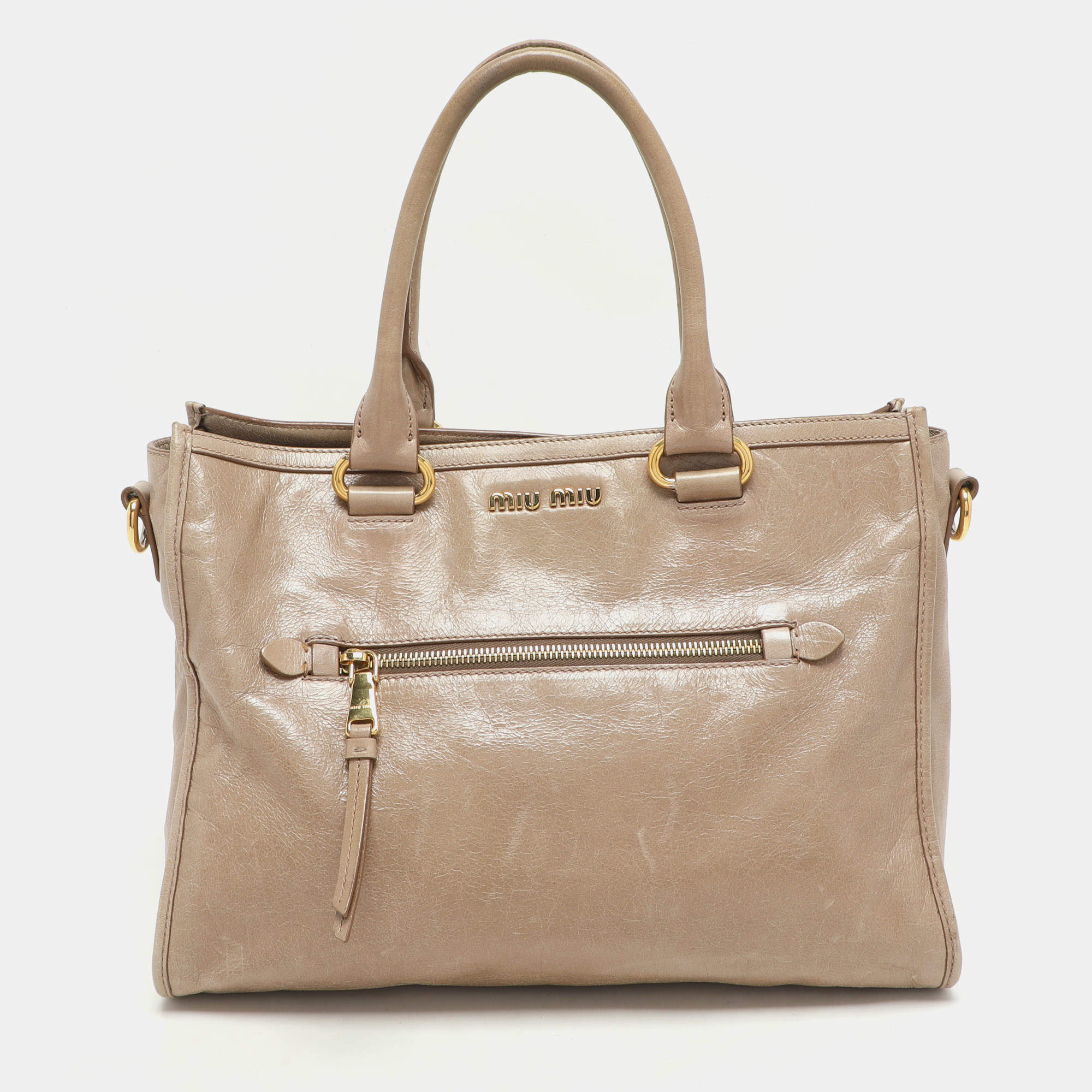 Miu Miu Beige Vitello Shine Leather Satchel