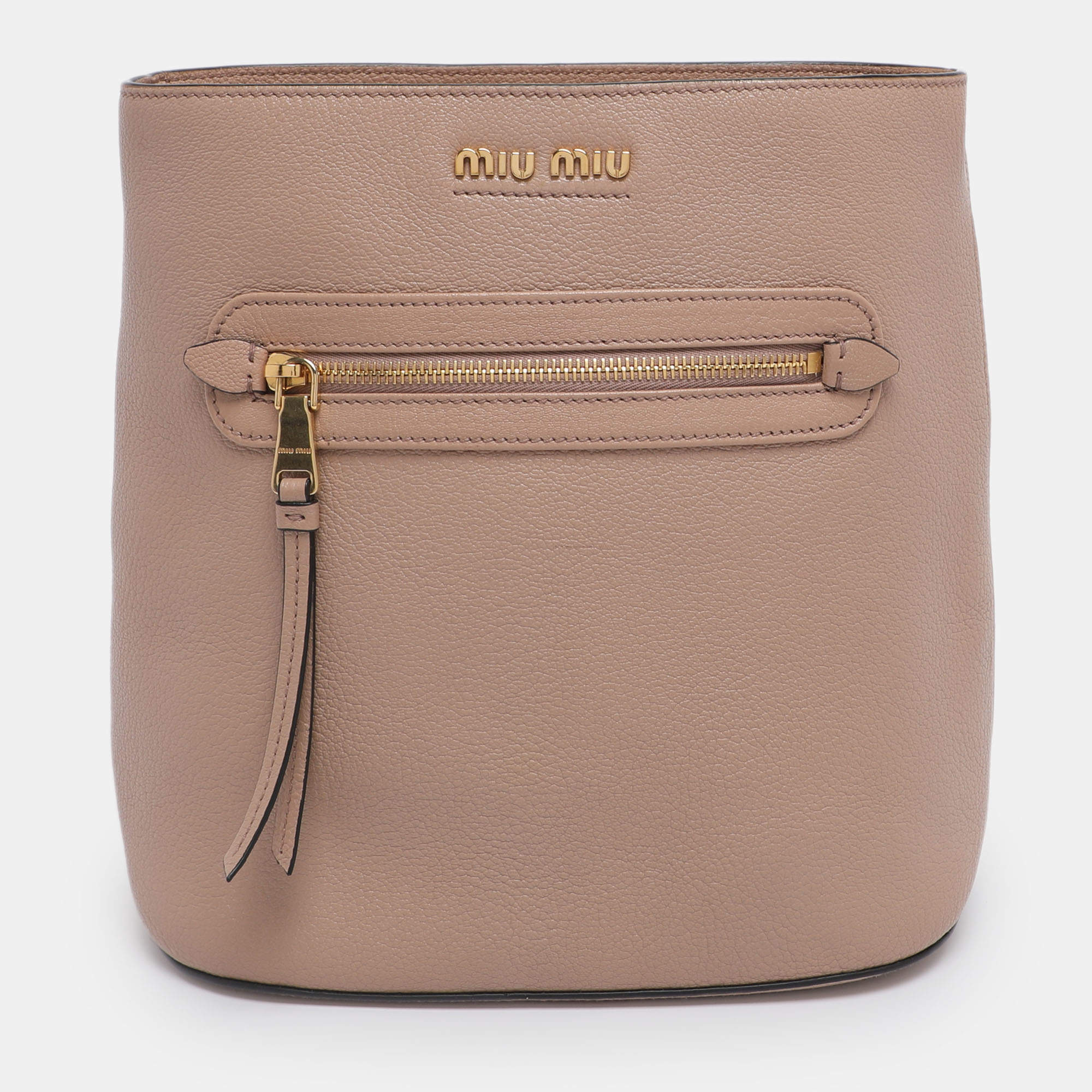 Pre Owned Miu Miu Beige Leather Shoulder Bag