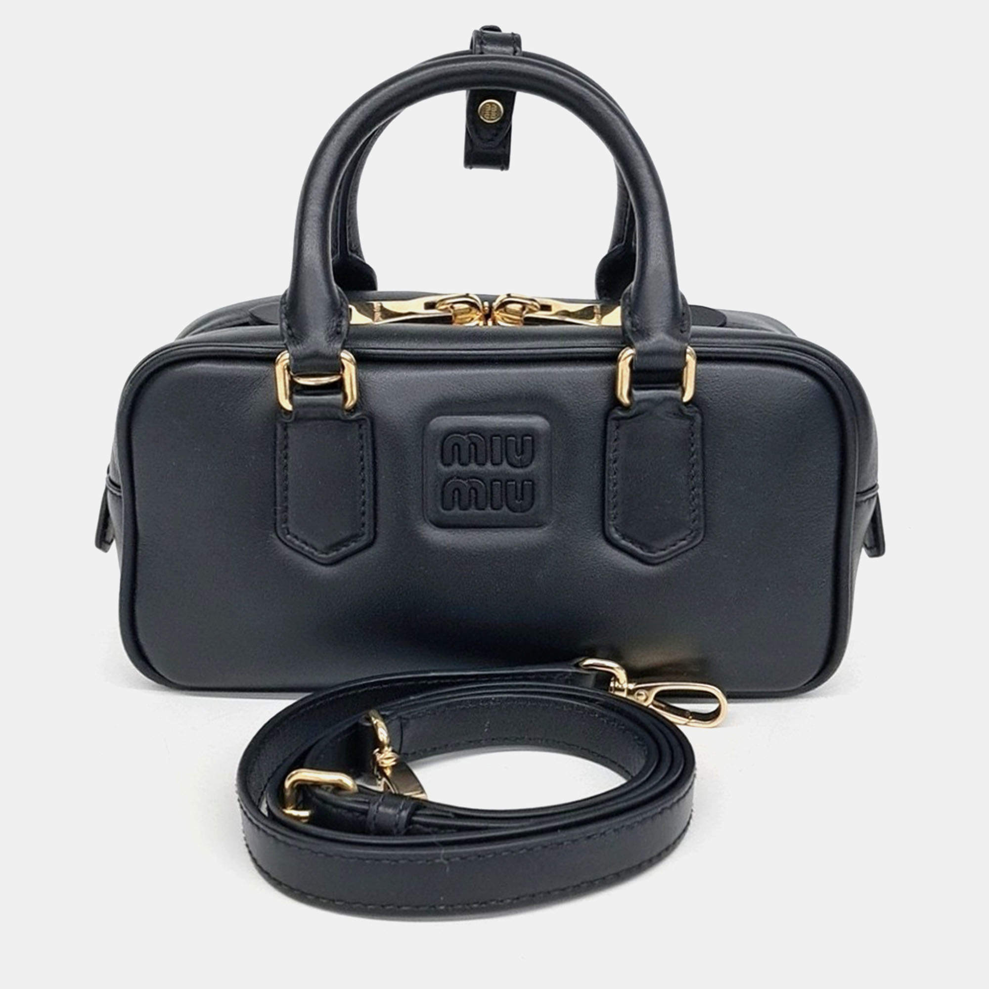 Pre Owned Miu Miu Black Leather Arcadi Tote and Crossbody Bag