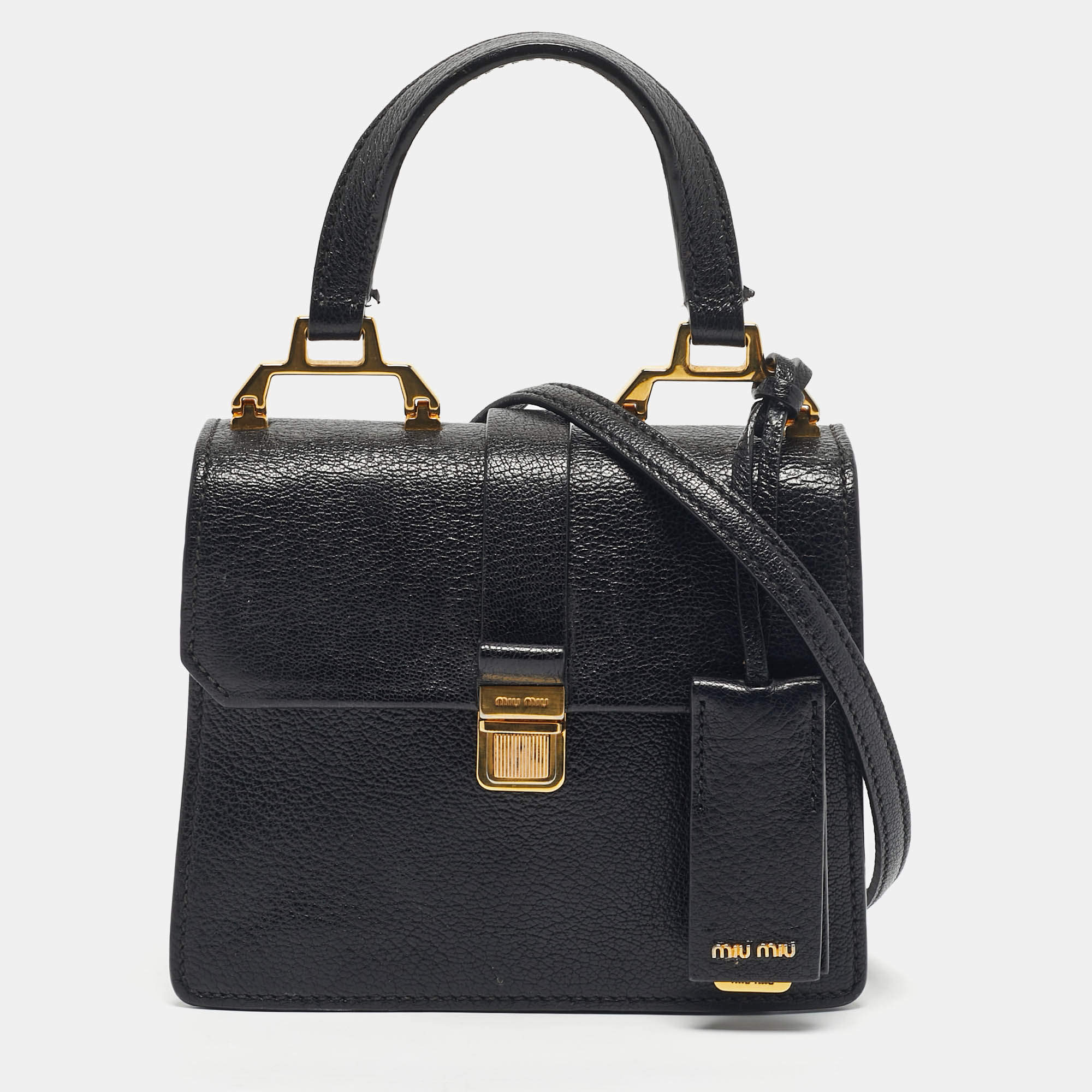 Pre Owned Miu Miu Black Madras Leather Mini Bandoliera Top Handle Bag