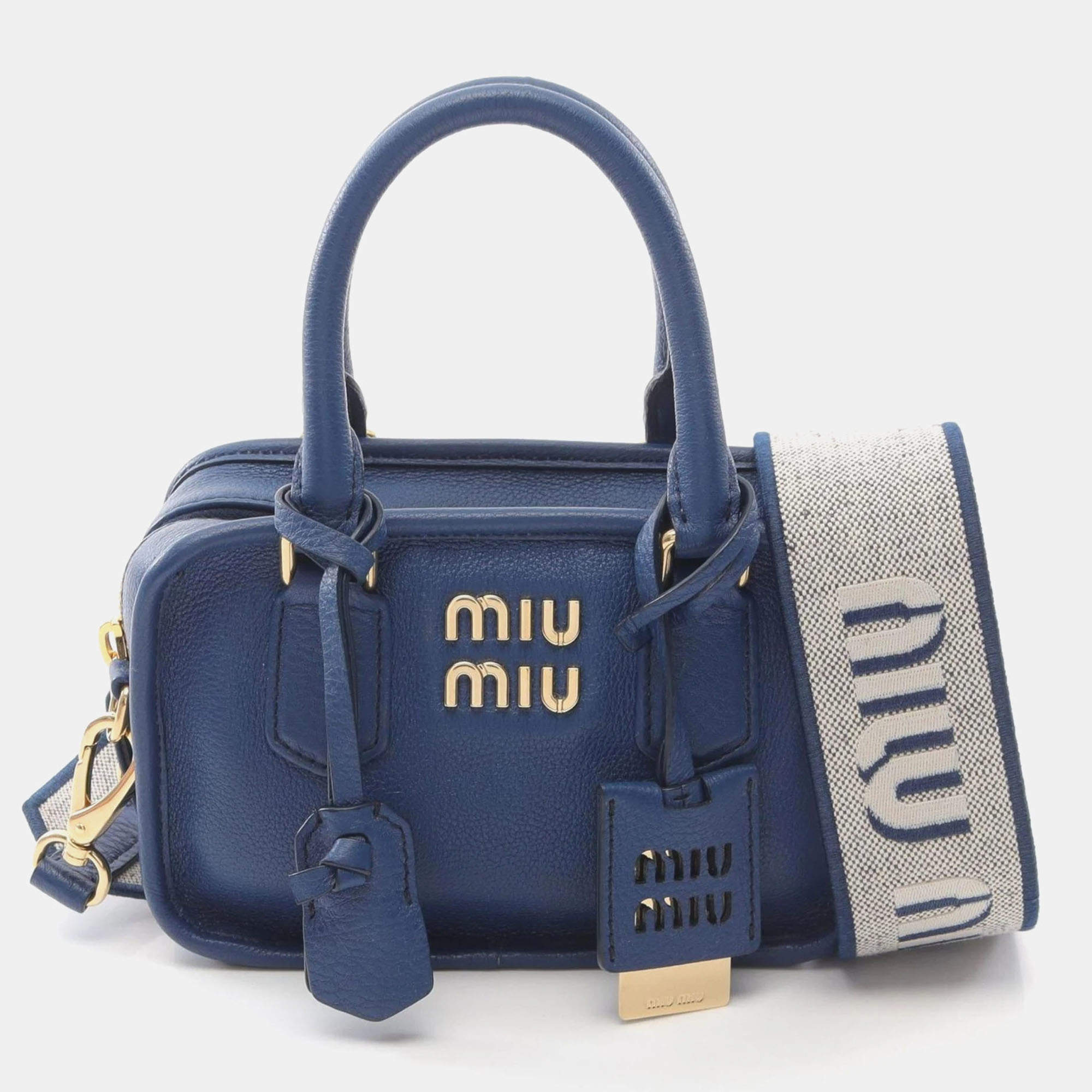 Pre Owned Miu Miu Vit Daino Blue Leather Handbag