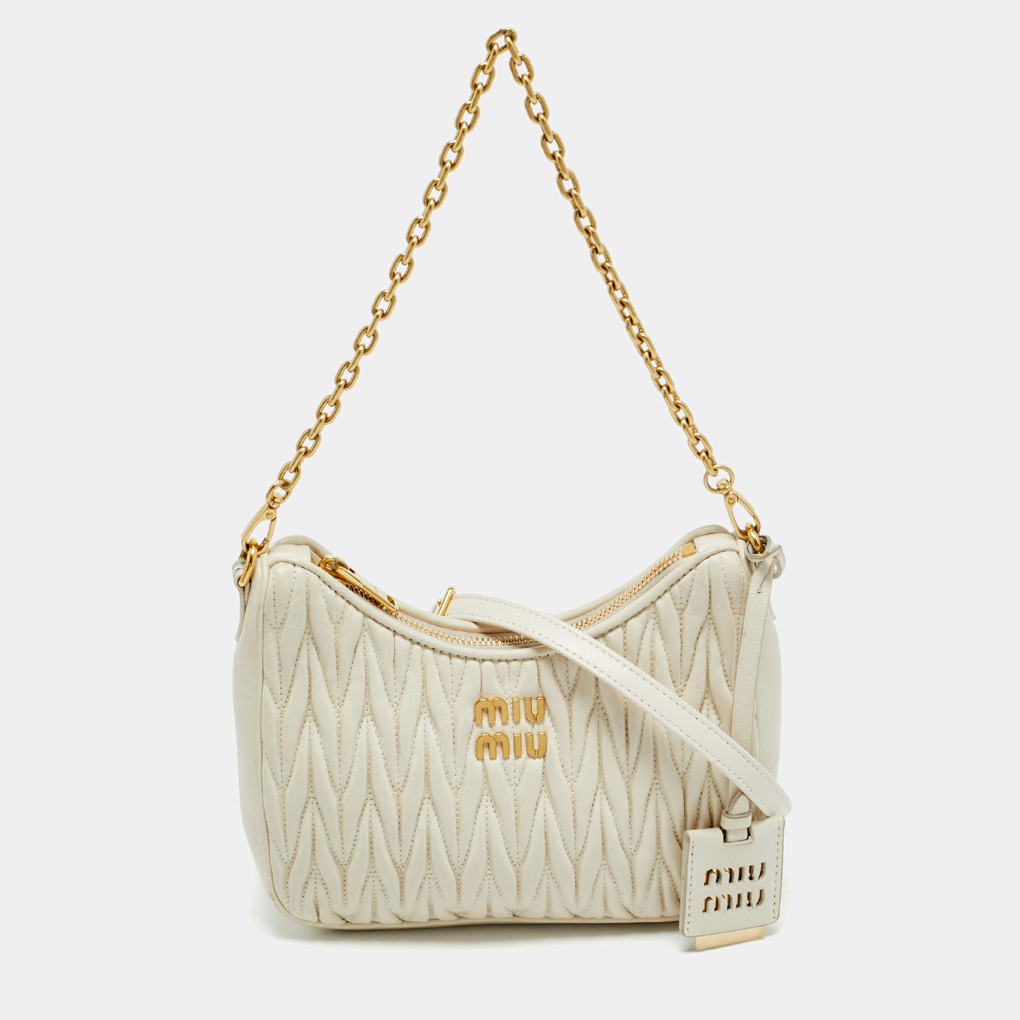 Pre Owned Miu Miu White Matelassé Leather Shoulder Bag