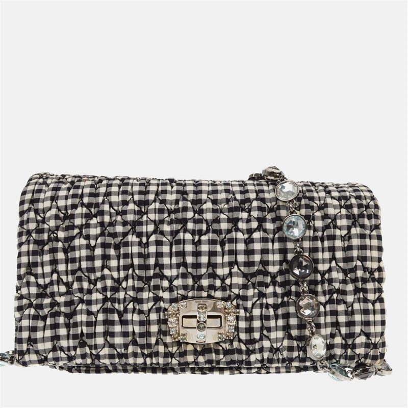 Pre Owned Miu Miu Black White Matelasse Bijou Chain Shoulder Bag