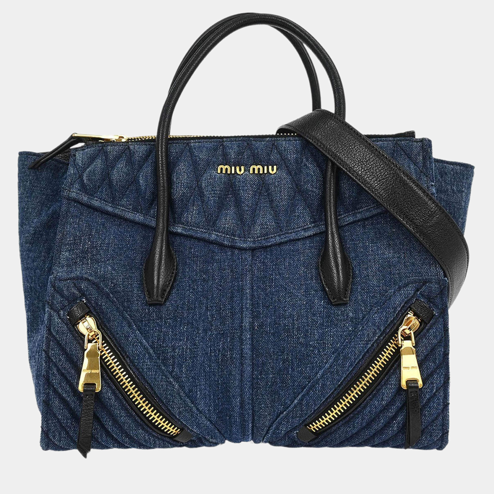 Pre Owned Miu Miu Blue Denim Biker 2way Handbag