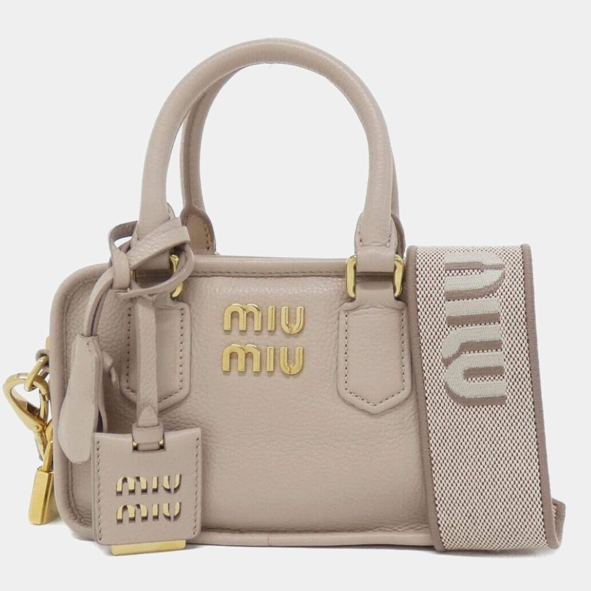 Pre Owned Miu Miu Arcadie Beige Leather Handbag
