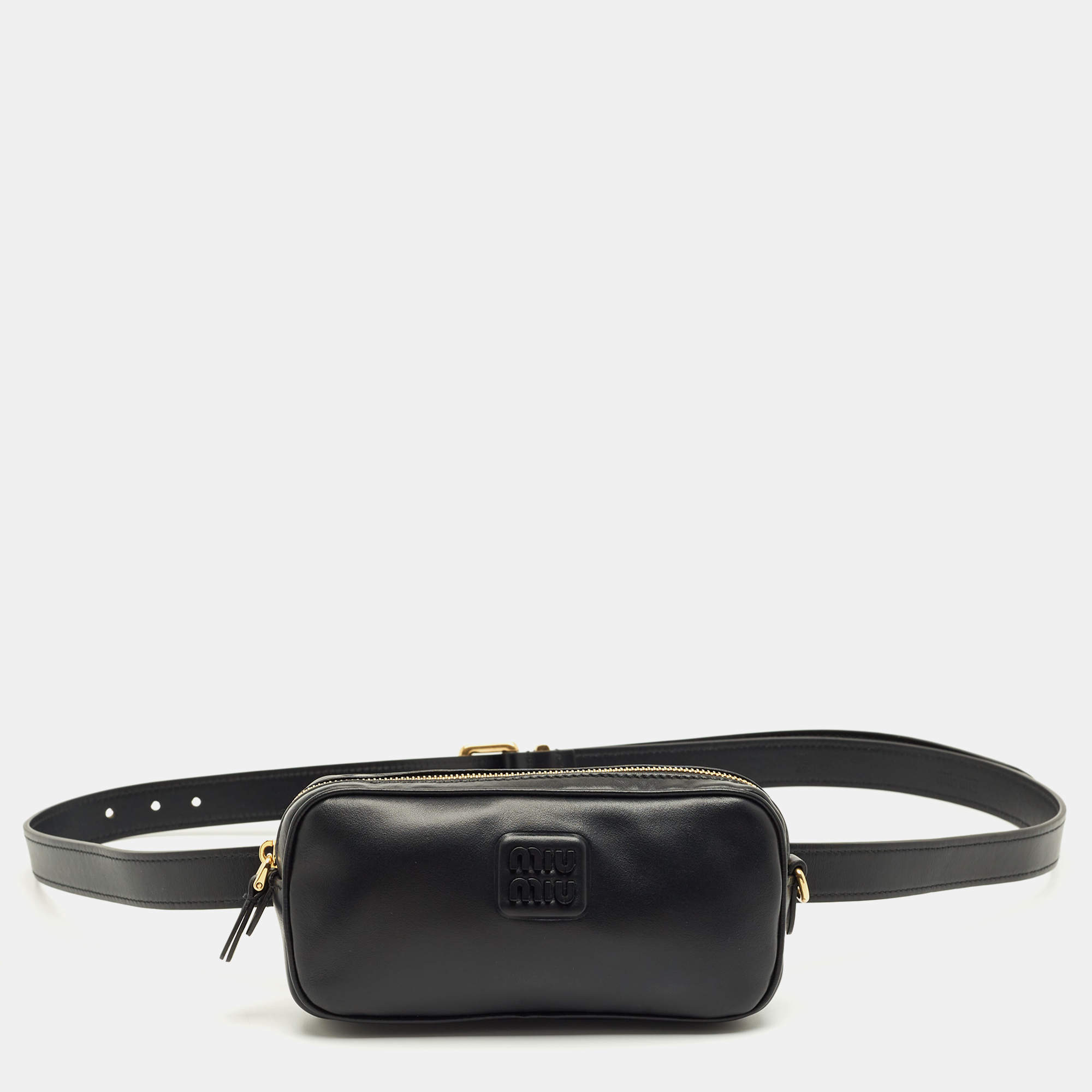 Pre Owned Miu Miu Black Leather Small Belt Bag