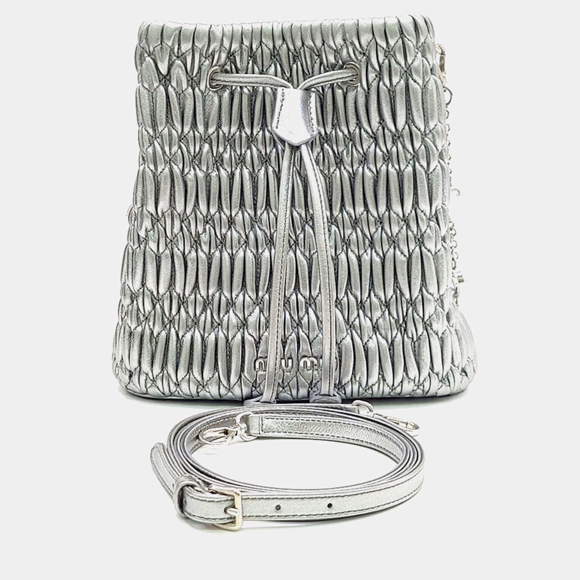 Pre Owned Miu Miu Metallic Leather Napa Crystal Bucket Bag
