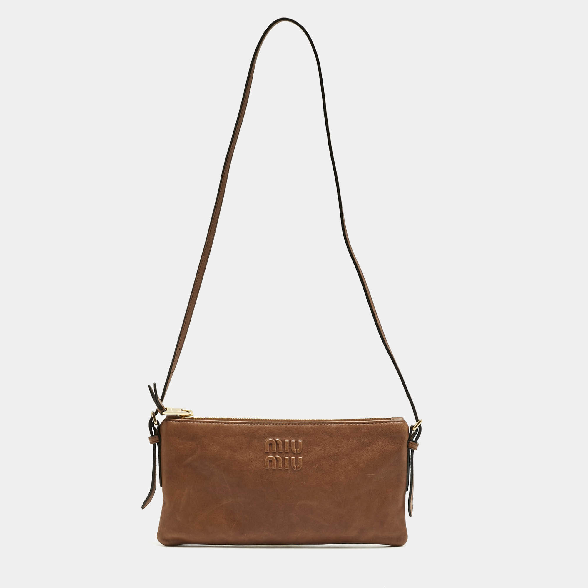 Pre Owned Miu Miu Brown Leather Aviator Shoulder Bag