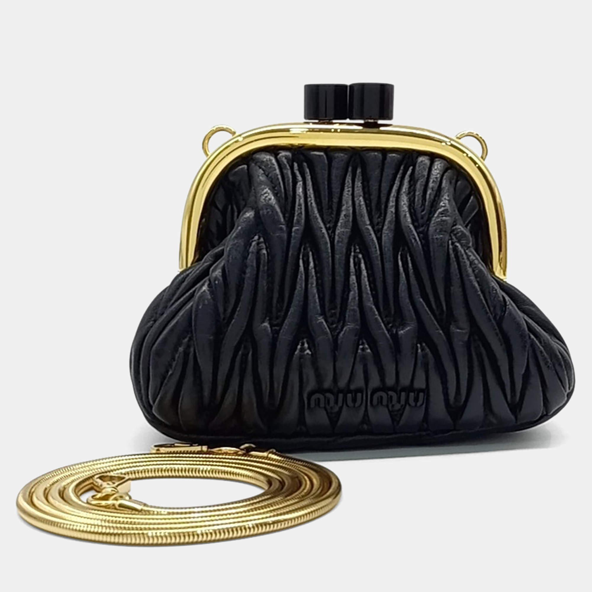 Pre Owned Miu Miu Black Leather Matrasse Miu Belle Mini Bag