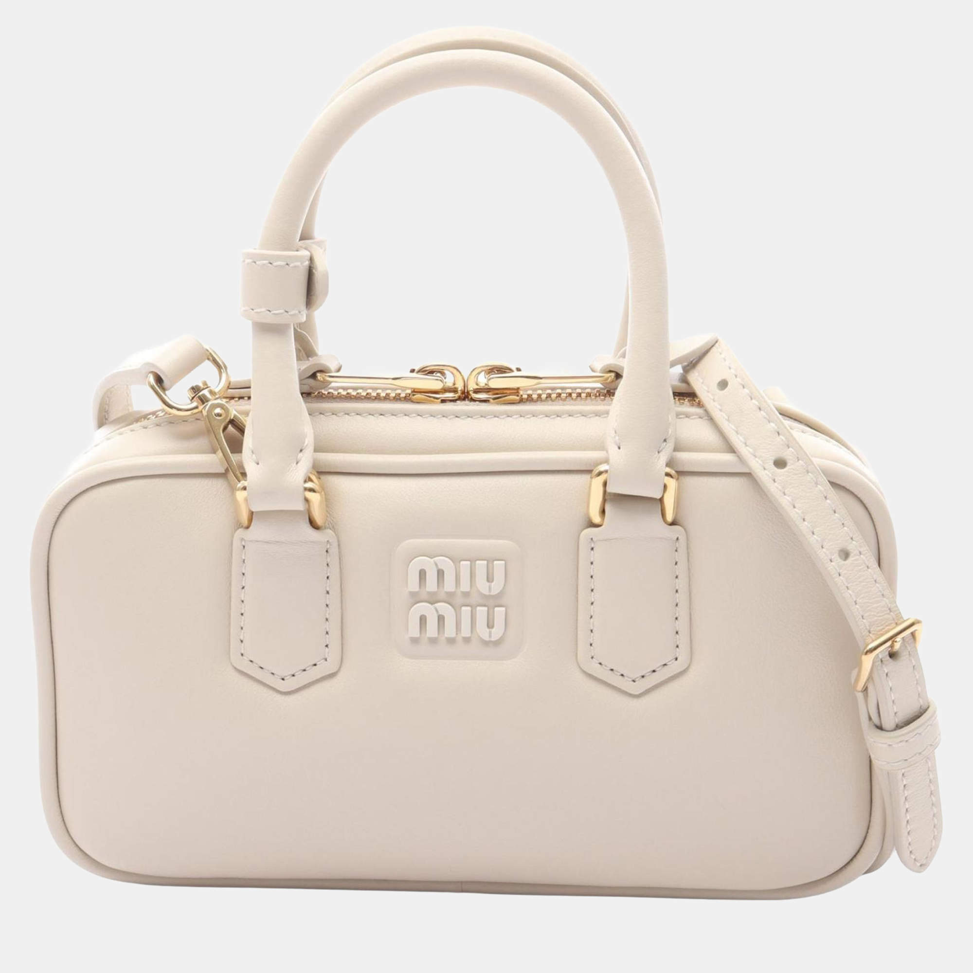 Pre Owned Miu Miu Miu Softy Padded Accardi Mini Bag  Leather Handbag  White