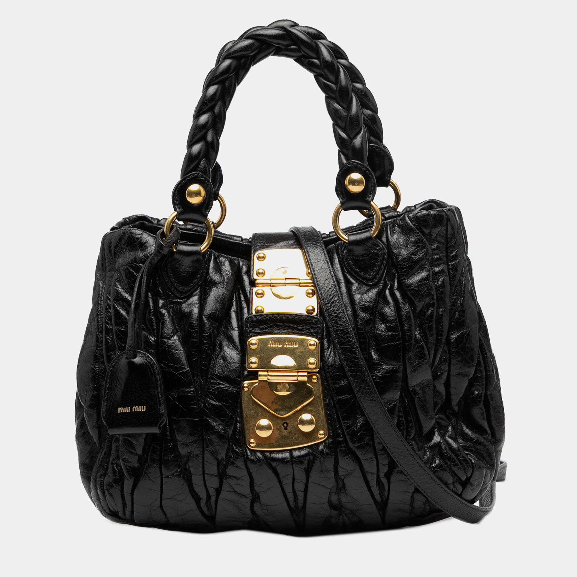 Pre Owned Miu Miu Black Matelasse Lux Lambskin Bauletto Aperto Satchel