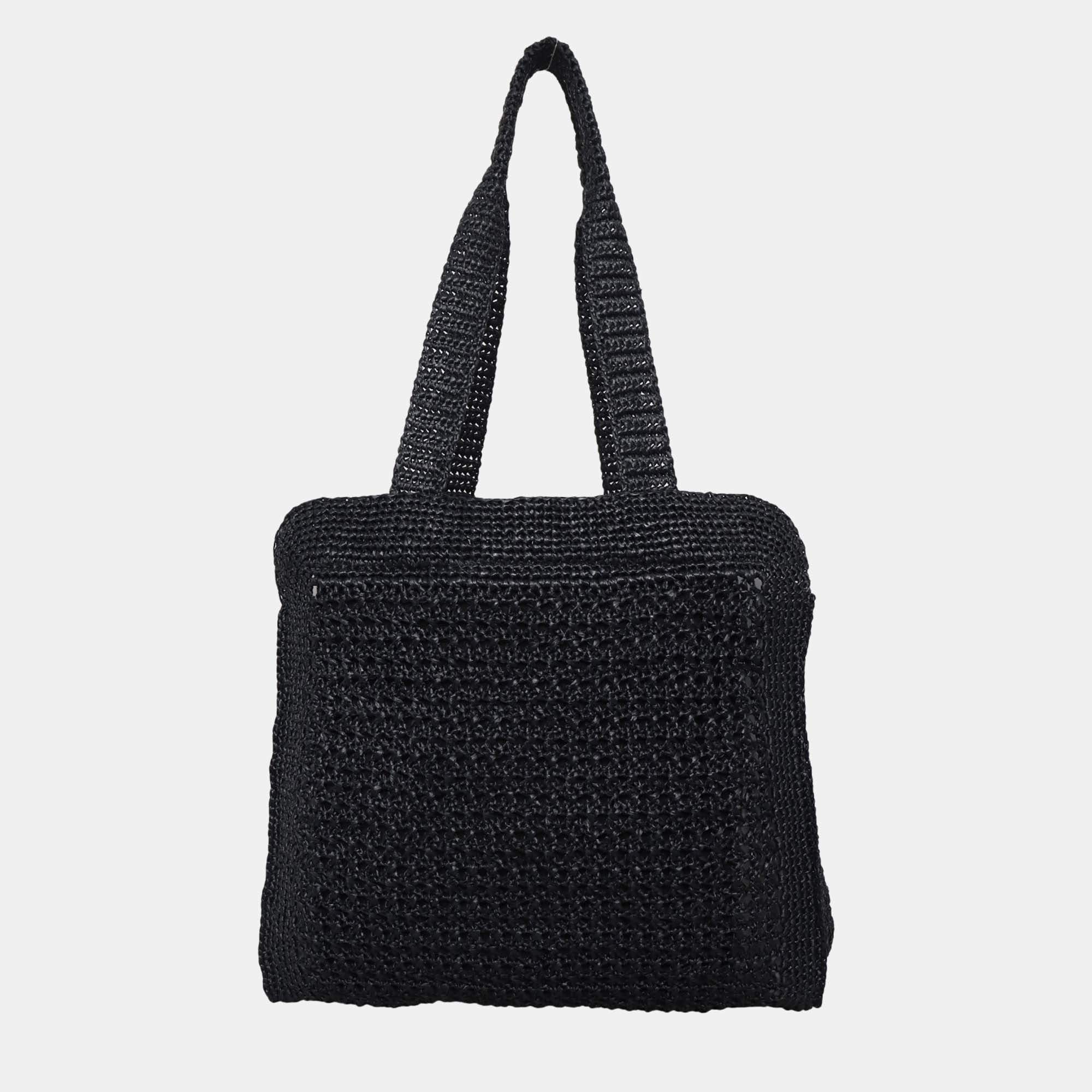 Pre Owned Miu Miu Crochet Raffia Tote Bag
