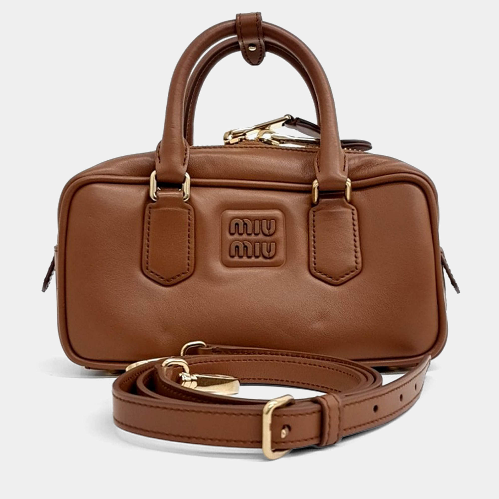Pre Owned Miu Miu Brown Leather Arcadi tote and crossbody bag