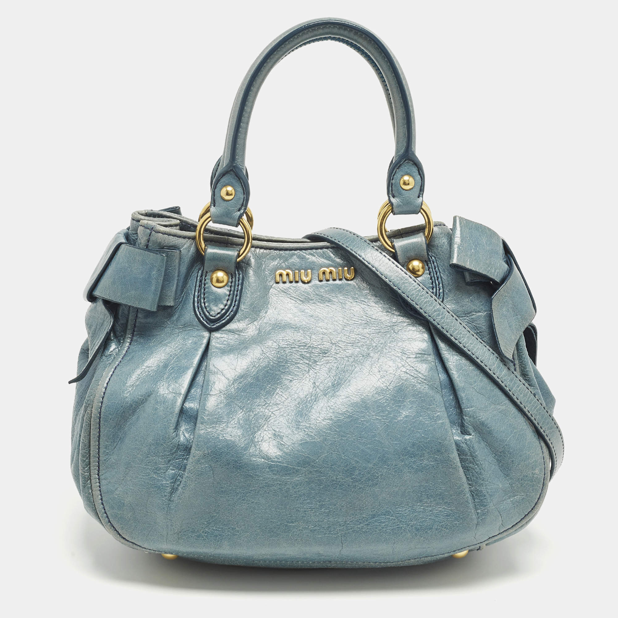 مملوكة مسبقًا Miu Miu Blue Vitelllo Lux Leather Satchel