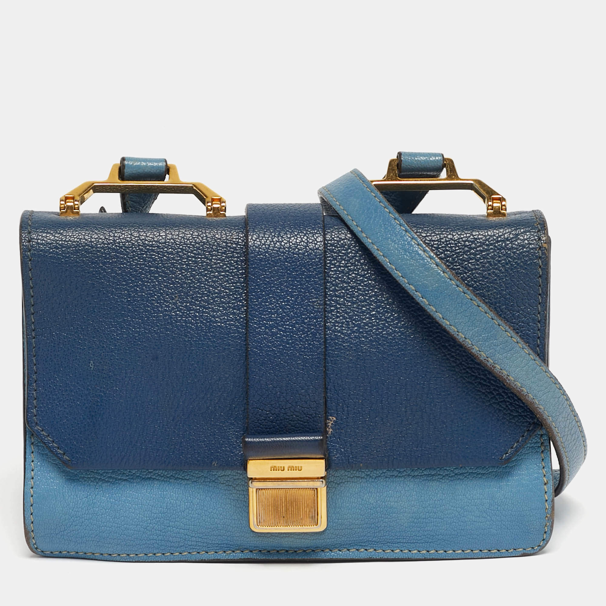 مملوكة مسبقًا Miu Miu Two Tone Blue Madras Leather Flap Crossbody Bag