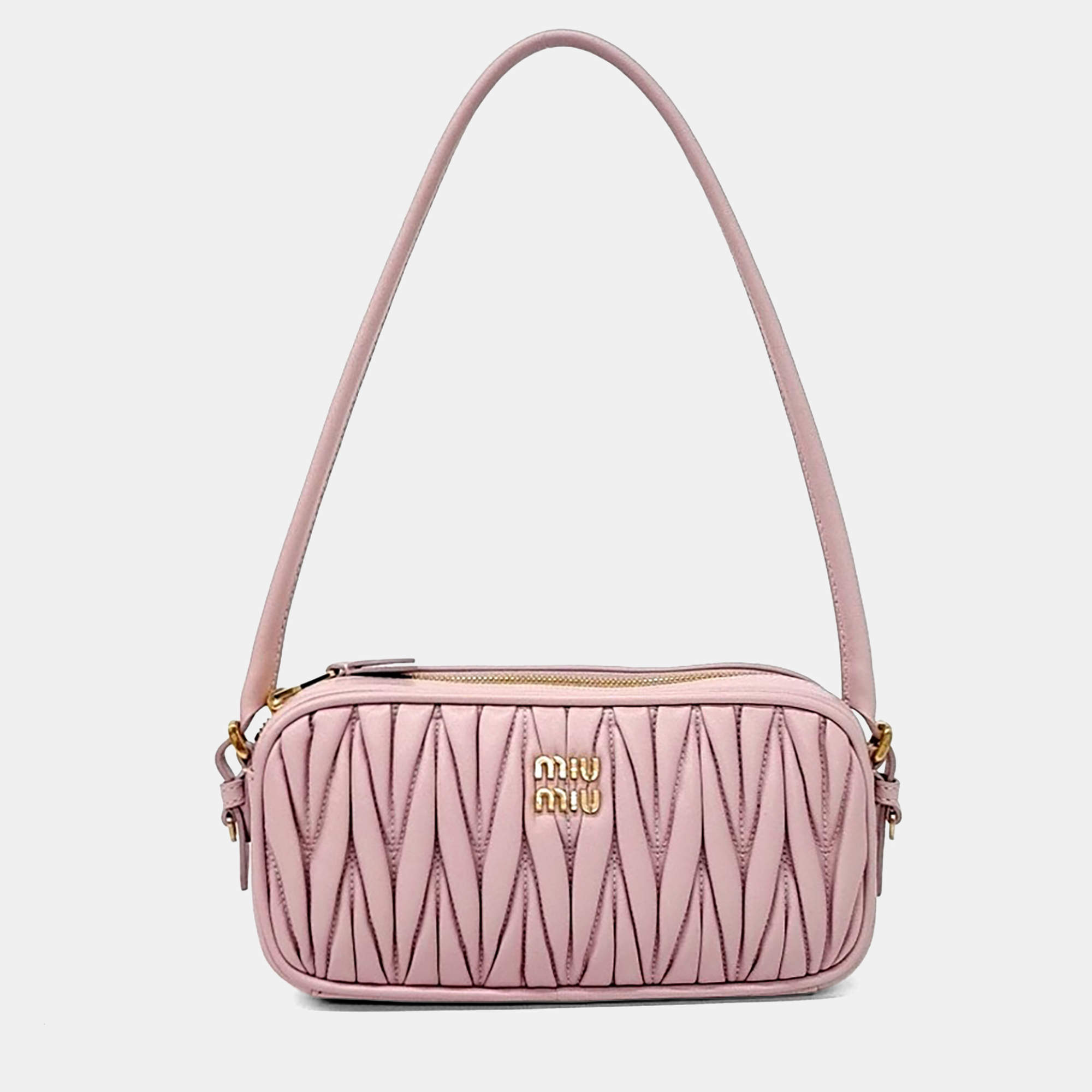 Pre Owned Miu Miu Pink Leather Napa Matrasse Pouch and Shoulder Bag