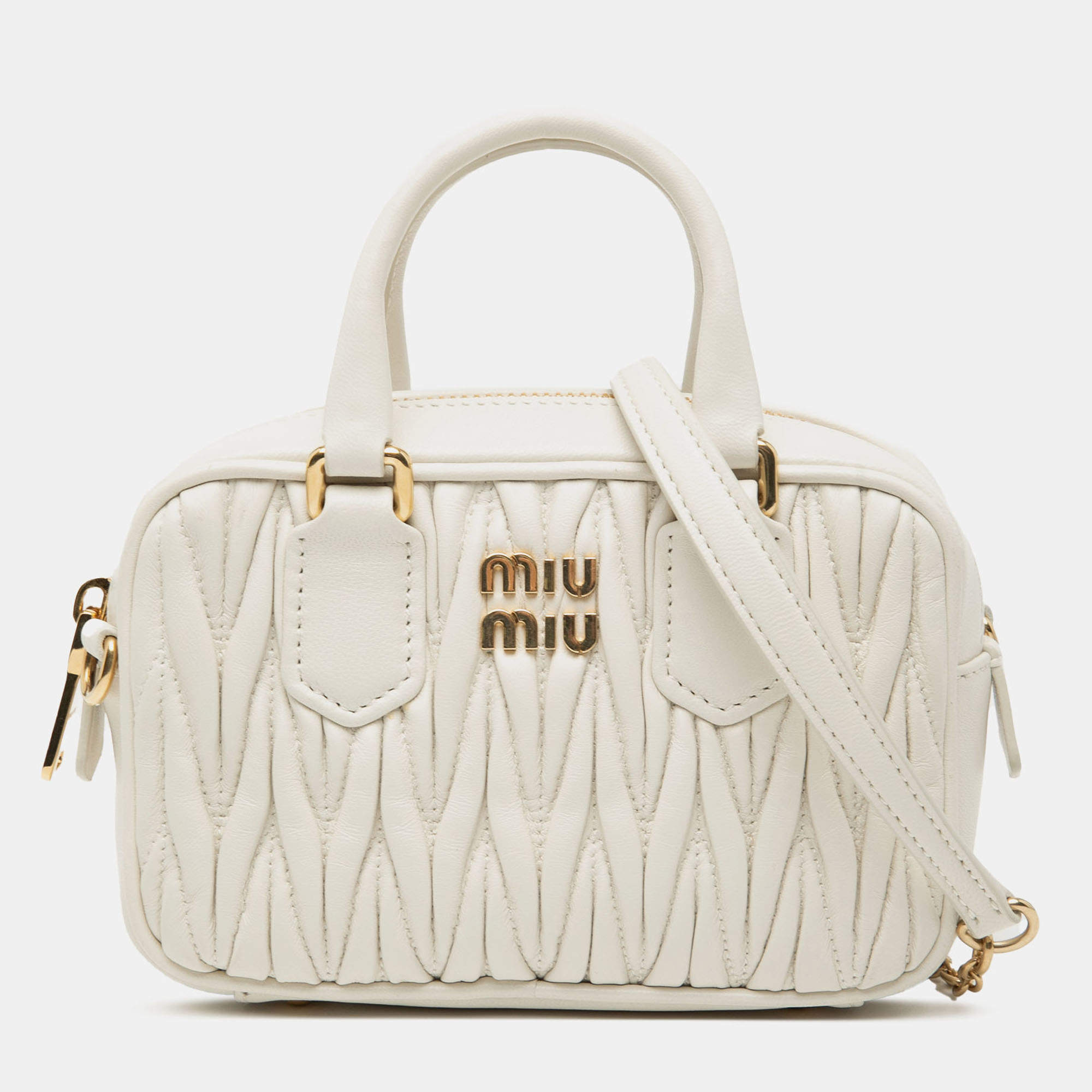 Pre Owned Miu Miu White Mini Matelasse Nappa Arcadie Satchel