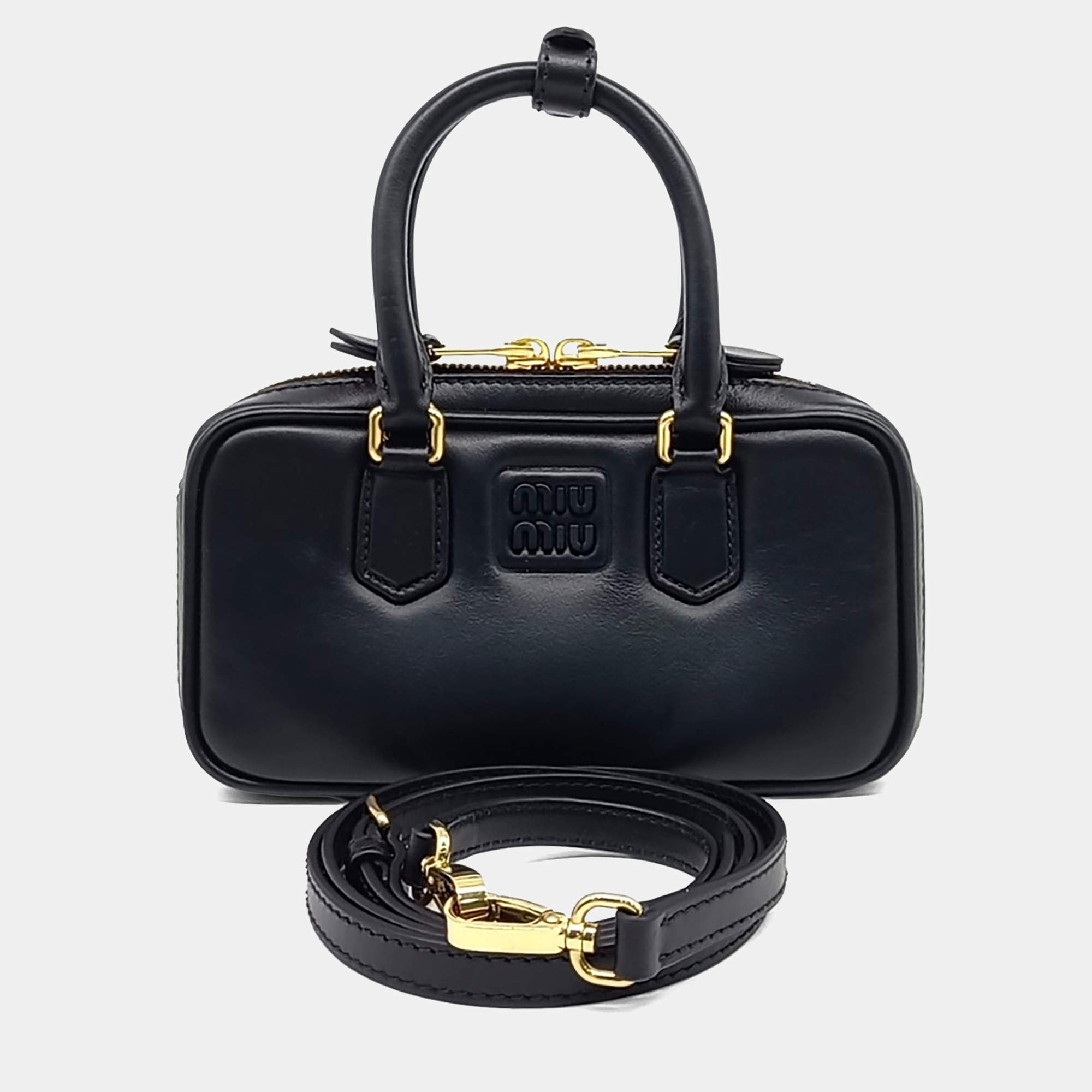 Pre Owned Miu Miu Black Leather Arcadi Tote And Crossbody Bag