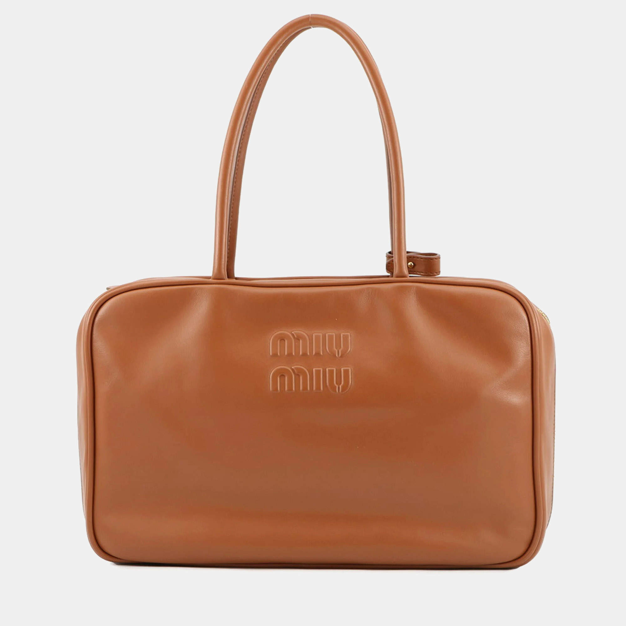 Pre Owned Miu Miu Miu Bow Handbag Leather Bag Brown