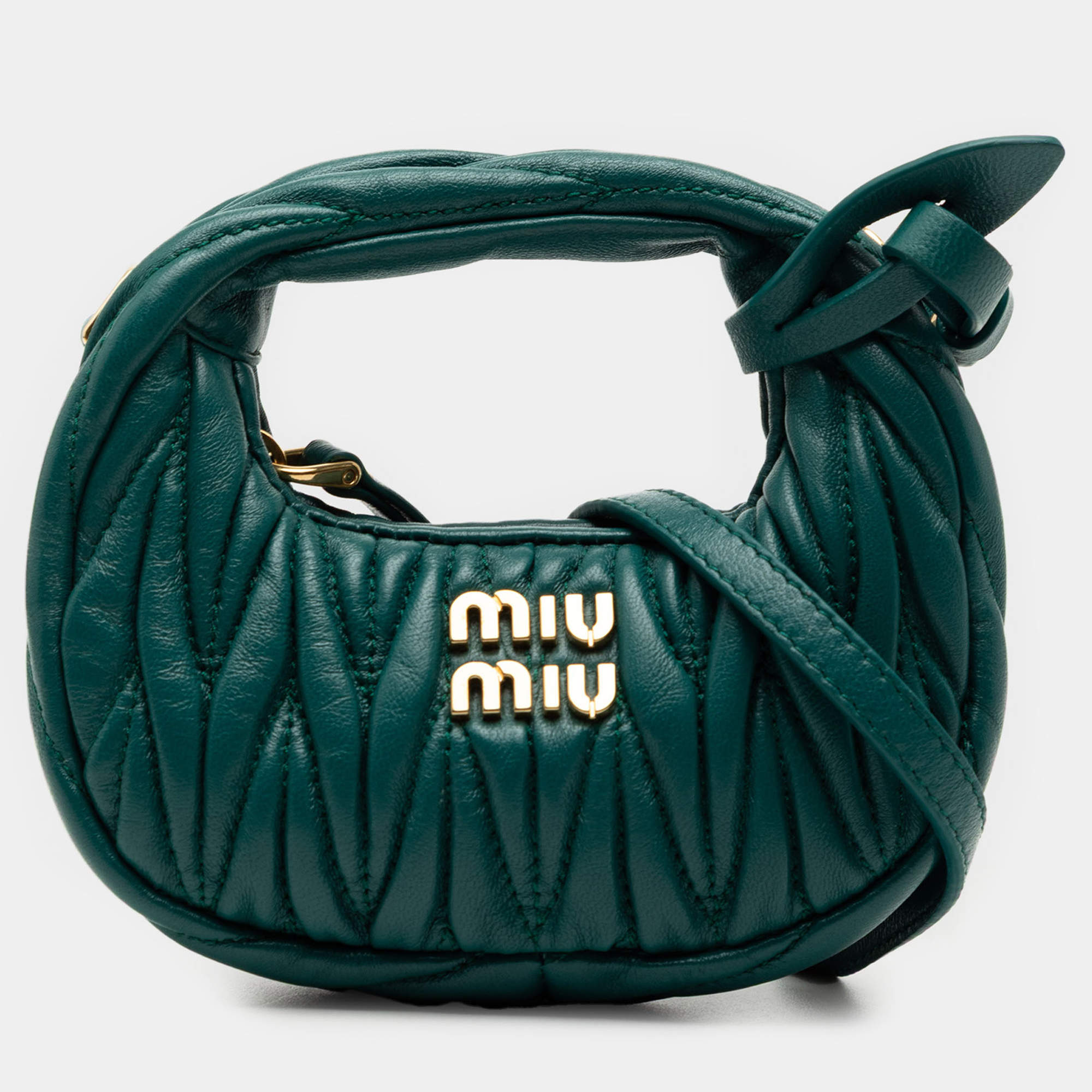 Pre Owned Miu Miu Green Micro Nappa Matelasse Wander Bag