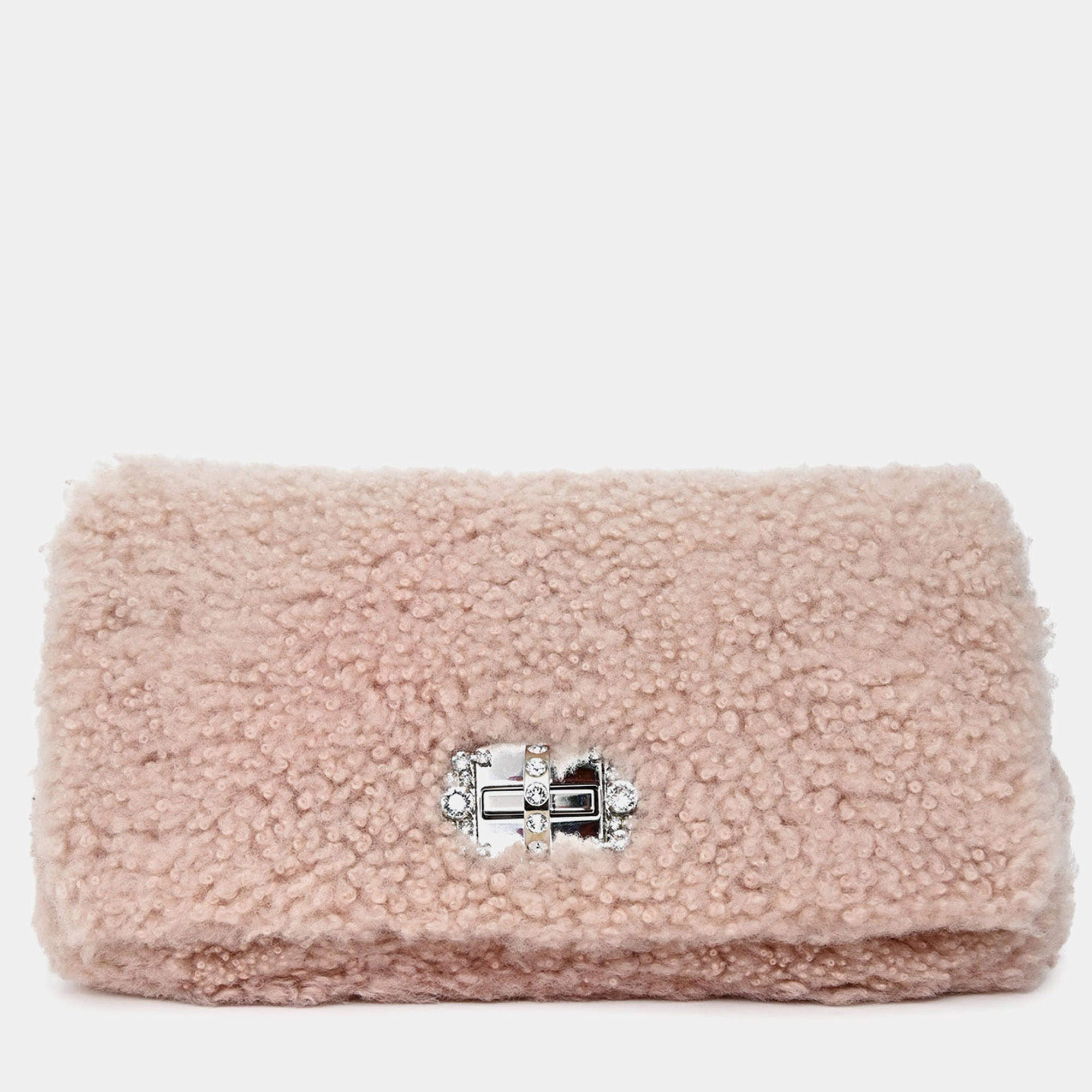 مملوكة مسبقًا Miu Miu 2018 Pink Shearling Montone Crystal Shoulder Bag