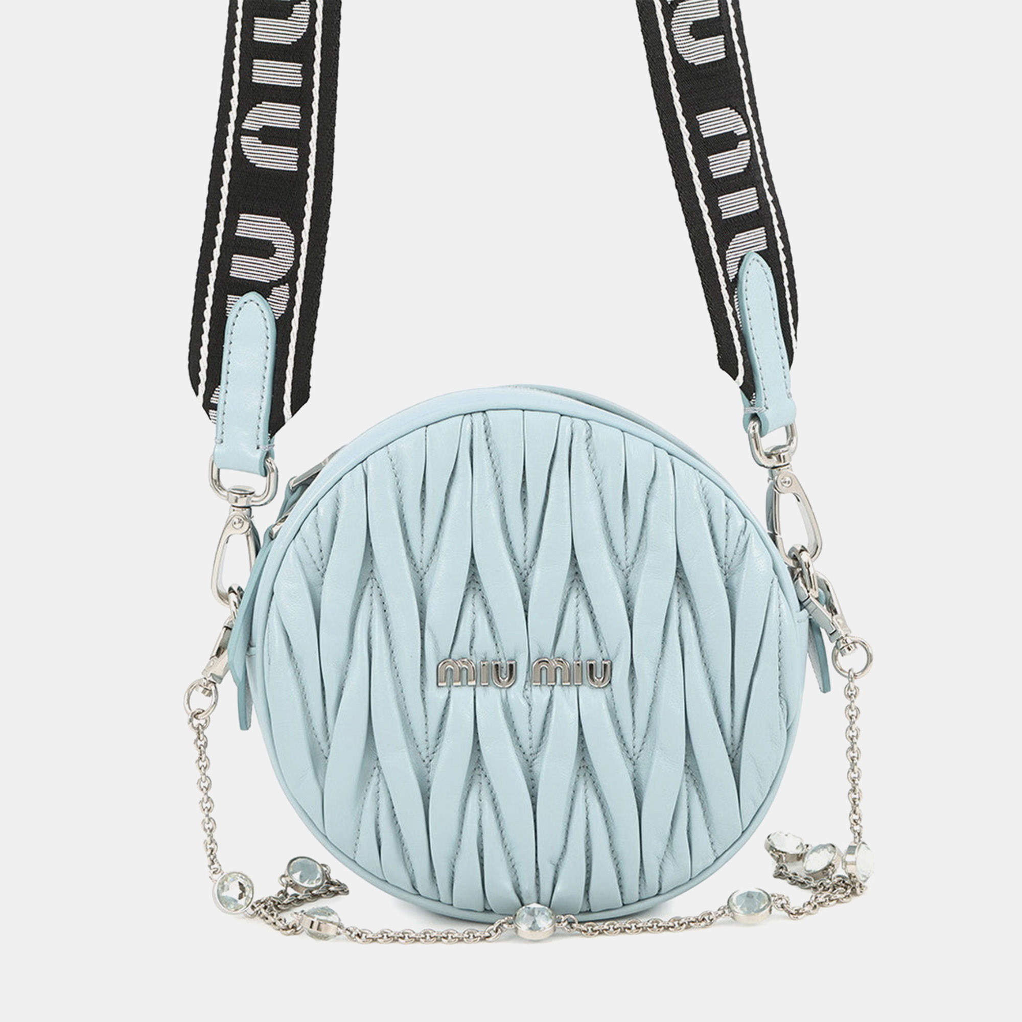 Pre Owned Miumiu Materassee 2Way Shoulder Bag Light Blue Leather
