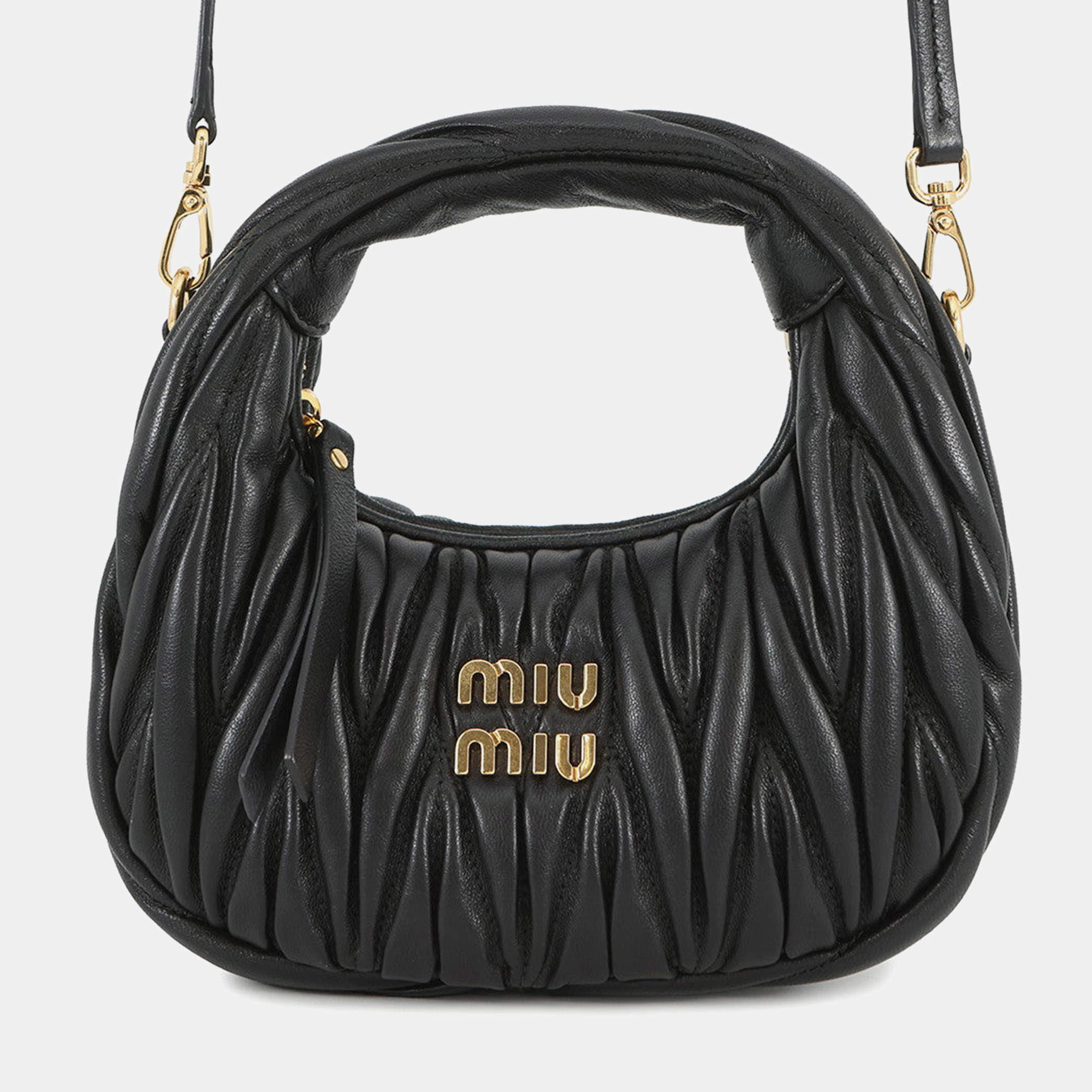 Pre Owned Miumiu Wonder Black Leather 2Way Shoulder Bag 