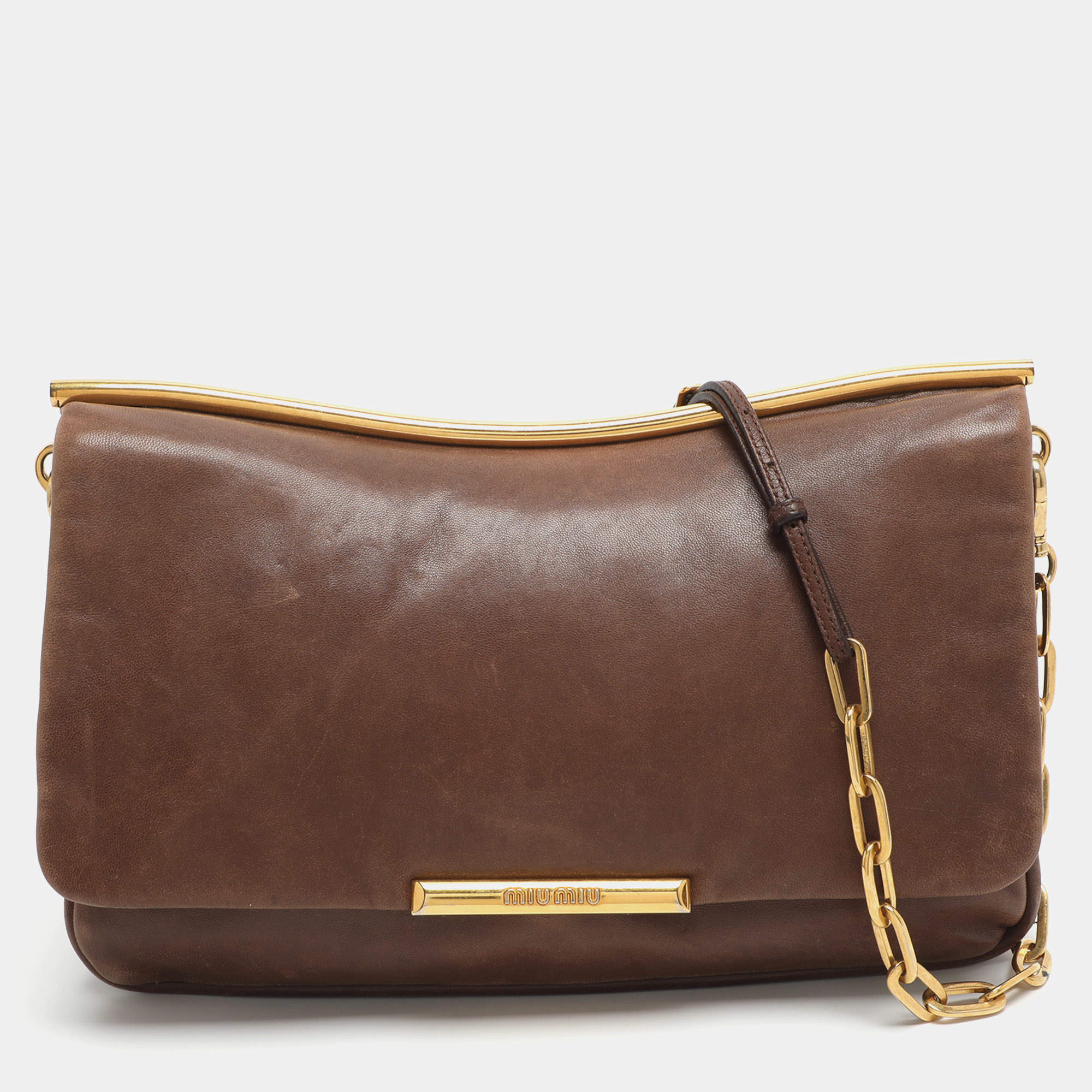 مملوكة مسبقًا حقيبة كتف ميو ميو إطار جلد بني