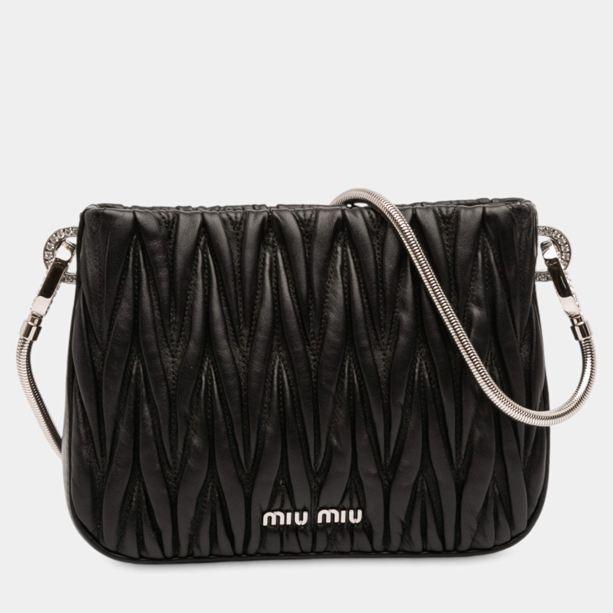 Pre Owned Miu Miu Black Nappa Matelasse Sassy Shoulder Bag