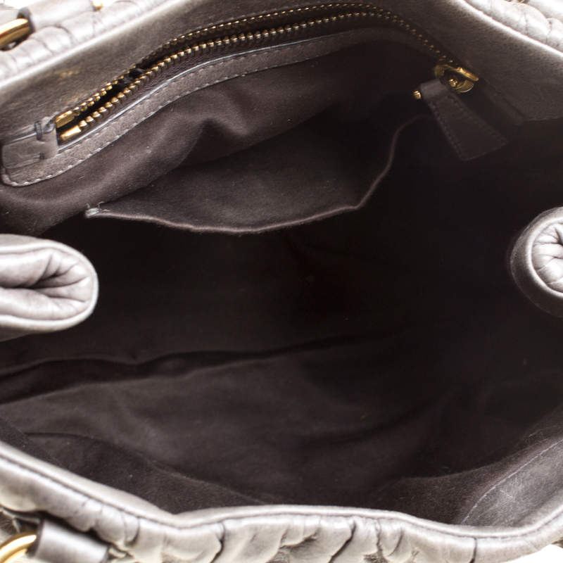 Miu Miu Grey Matelasse Leather Coffer Two Way Top Handle Bag at