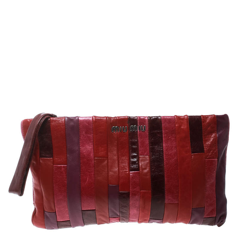 Pre Owned حقيبة كلاتش ميو ميو حمالة معصم جلد نابا باتشوورك متعددة الألوان