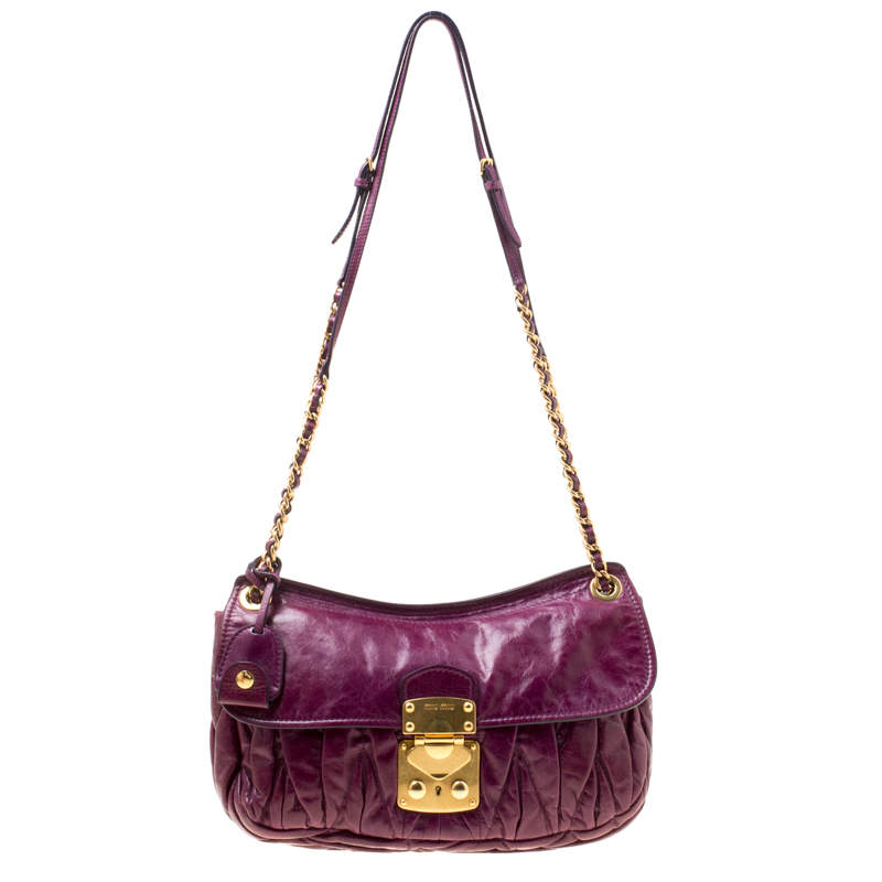 Miu Miu Purple Matelasse Leather Shoulder Bag