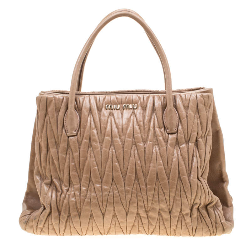 Miu Miu Beige Metalesse Leather Tote