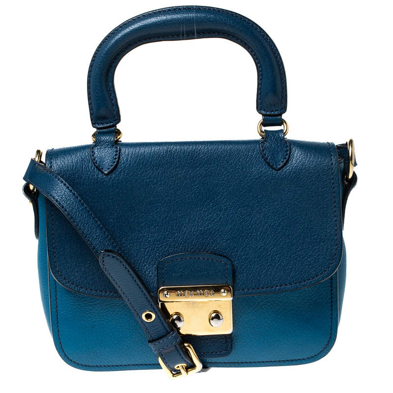 Pre Owned Miu Miu Bicolor Leather Madras Top Handle Bag