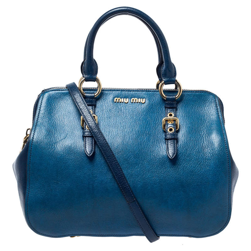 Miu Miu Blue Leather Madras Bowler Bag Miu Miu | The Luxury Closet