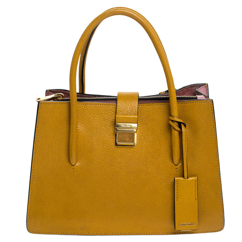 Miu Miu Mustard Leather Medium Madras Tote