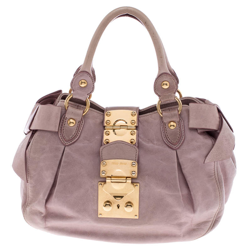 Miu Miu Pink Distressed Leather Bow Satchel Miu Miu | The Luxury Closet