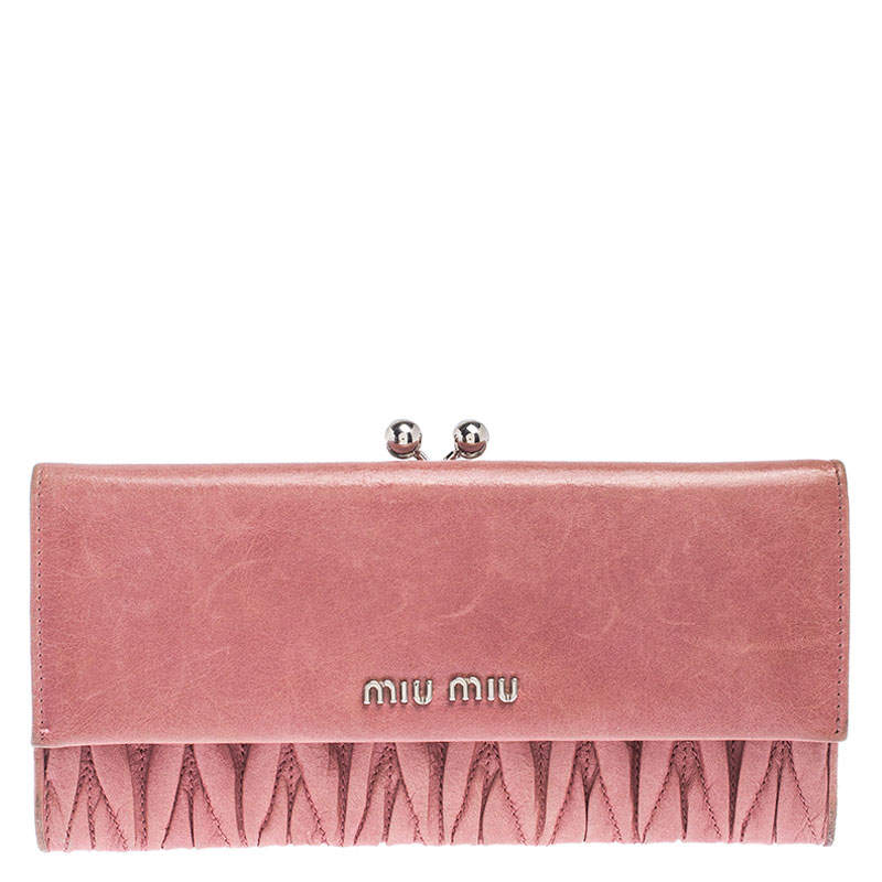 Miu Miu Pink Matelassé Leather French Continental Wallet