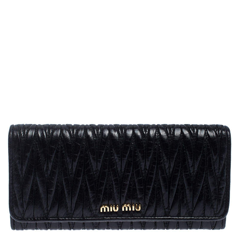 Miu Miu Black Matelassé Leather Flap Continental Wallet